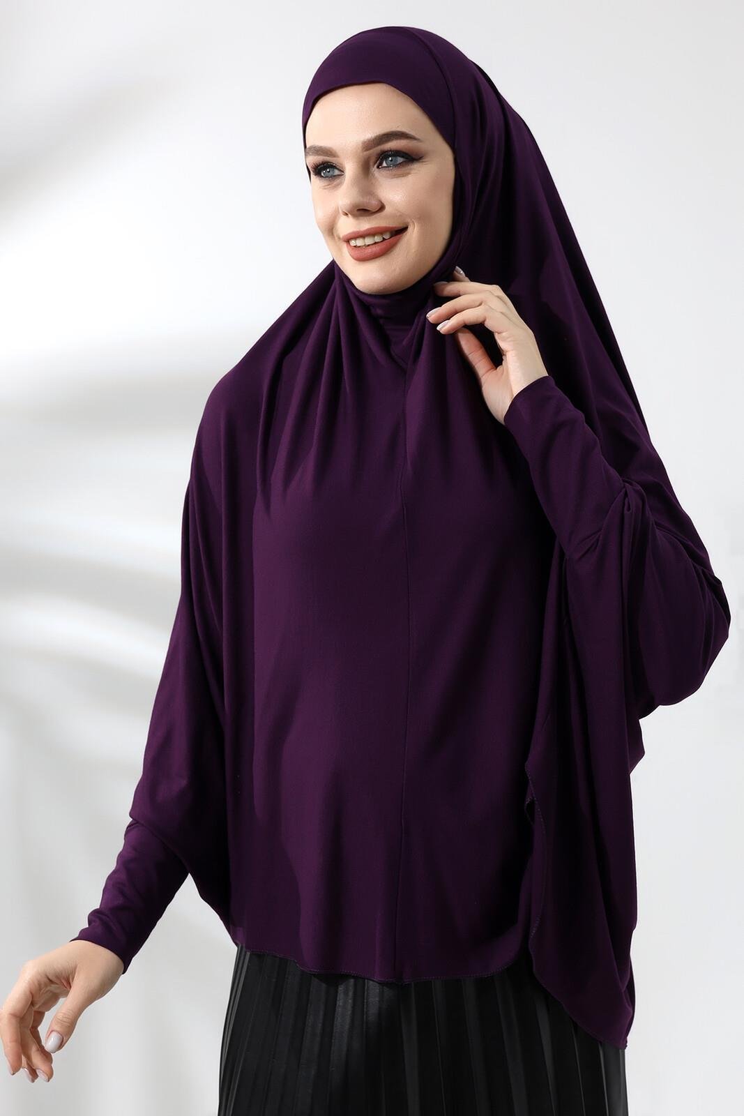Mürdüm Hazır Pratik Sultanbaş Tesettür Kollu Penye Sufle Eşarp Hijab