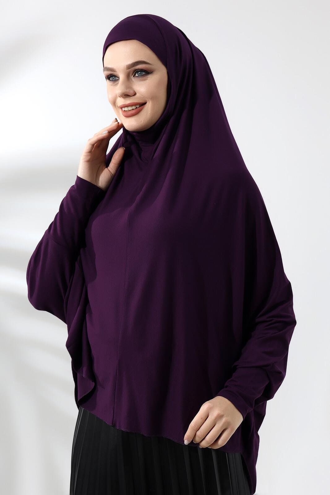 Mürdüm Hazır Pratik Sultanbaş Tesettür Kollu Penye Sufle Eşarp Hijab