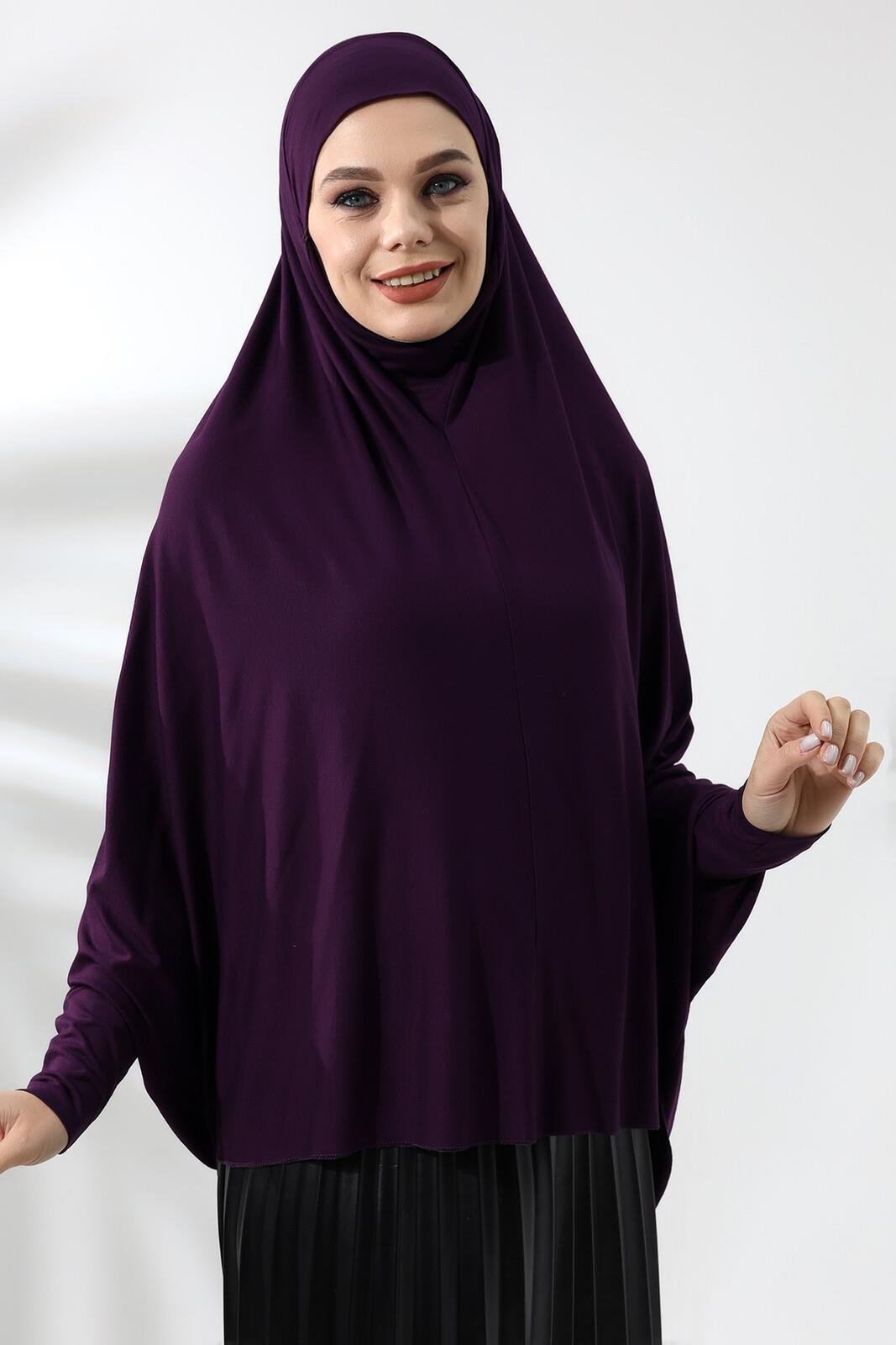 Mürdüm Hazır Pratik Sultanbaş Tesettür Kollu Penye Sufle Eşarp Hijab
