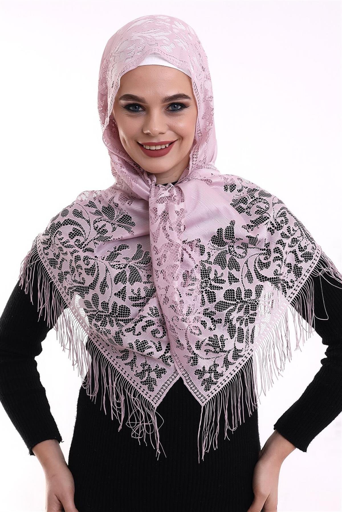 Narin Pamuk Tül Şal Pembe-2 60x160