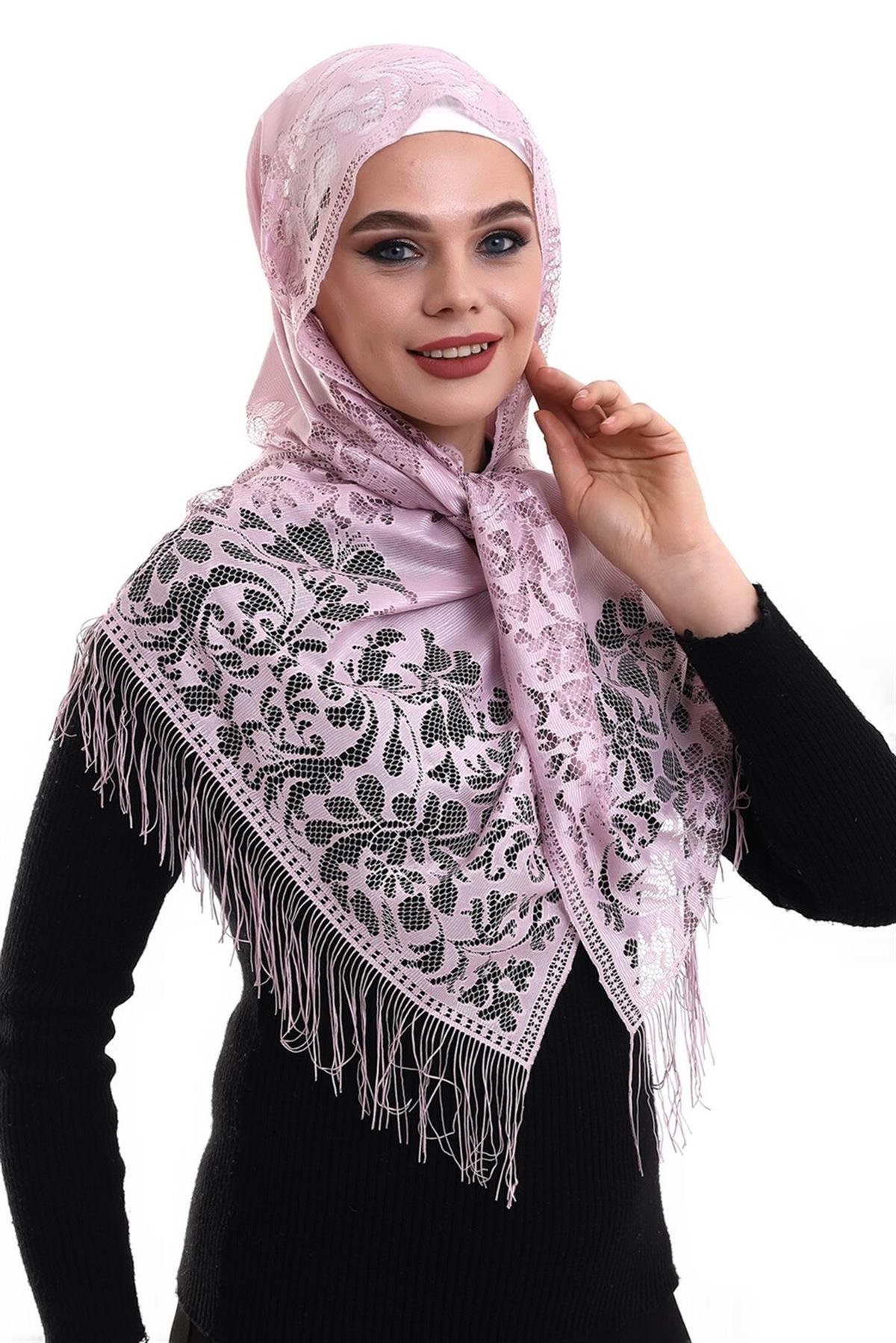 Narin Pamuk Tül Şal Pembe-2 60x160