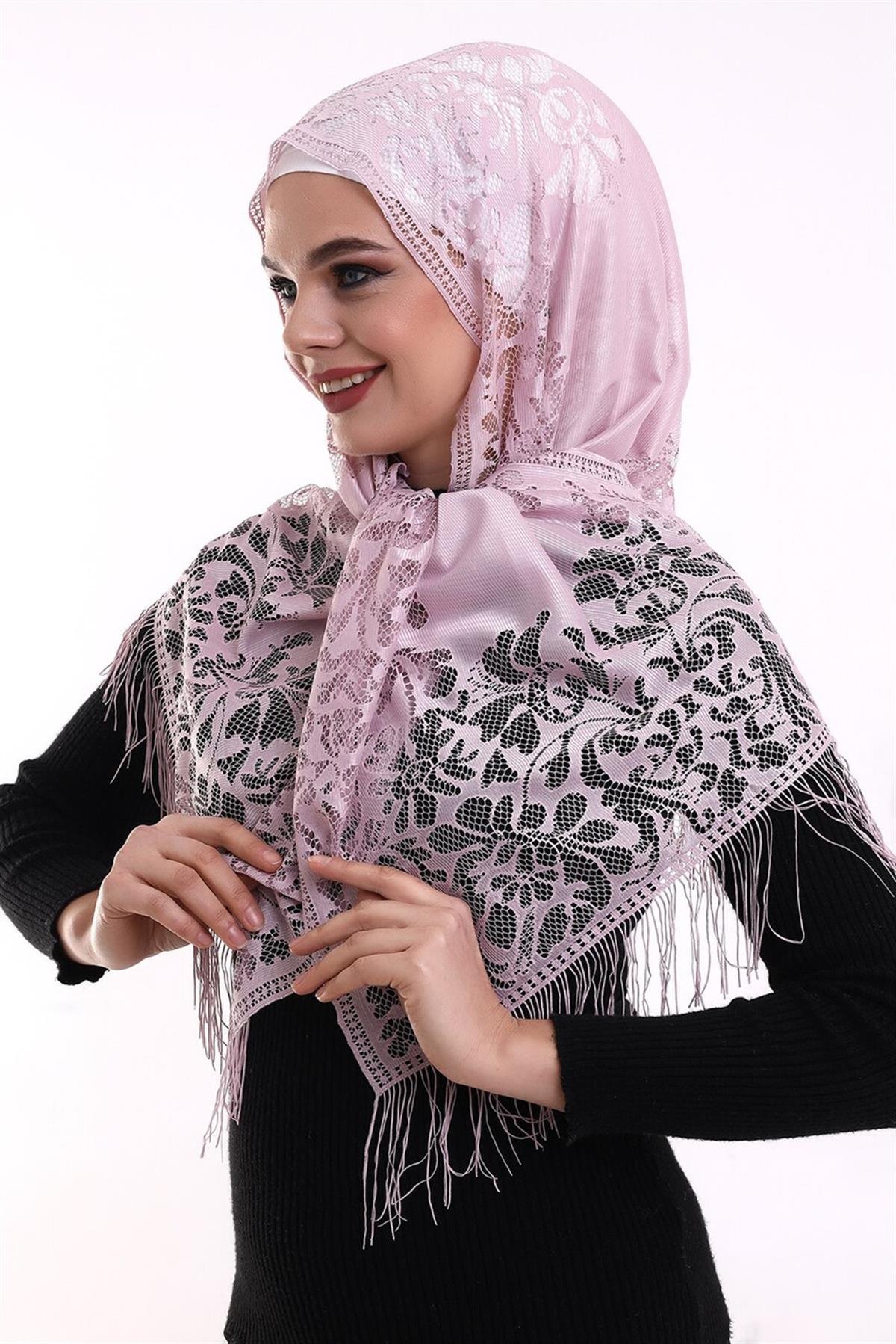 Narin Pamuk Tül Şal Pembe-2 60x160