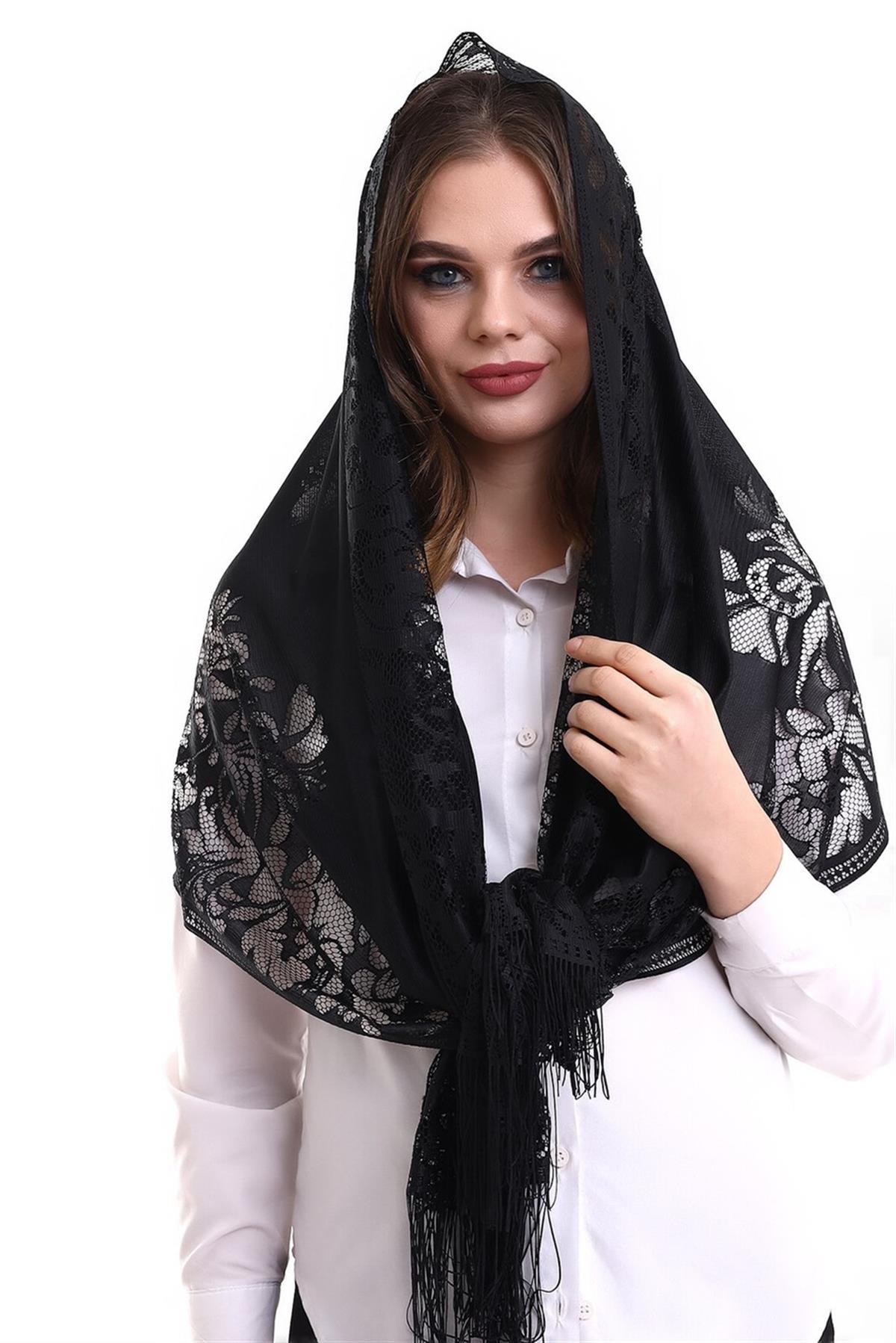 Narin Pamuk Tül Şal Siyah 60x160