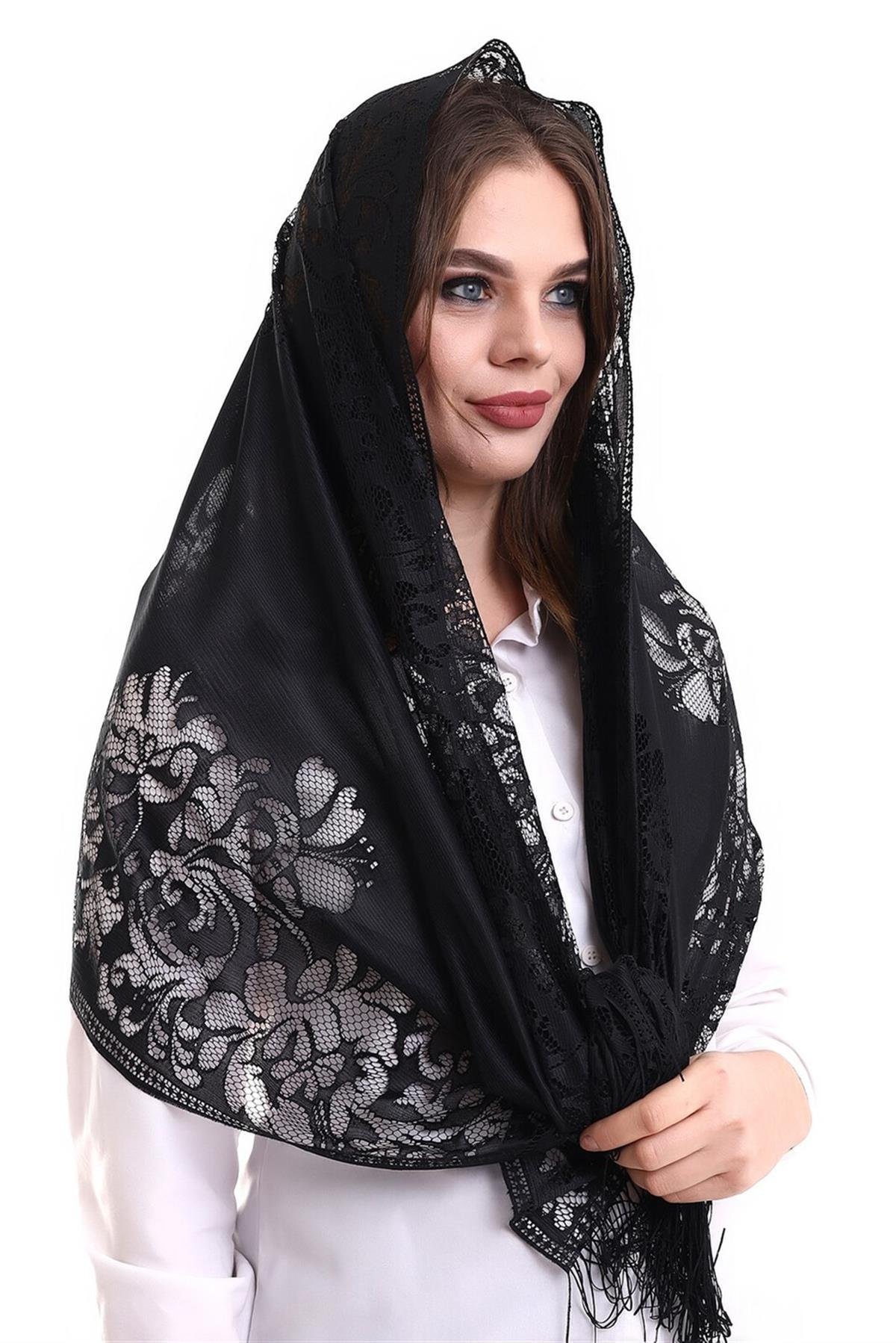 Narin Pamuk Tül Şal Siyah 60x160