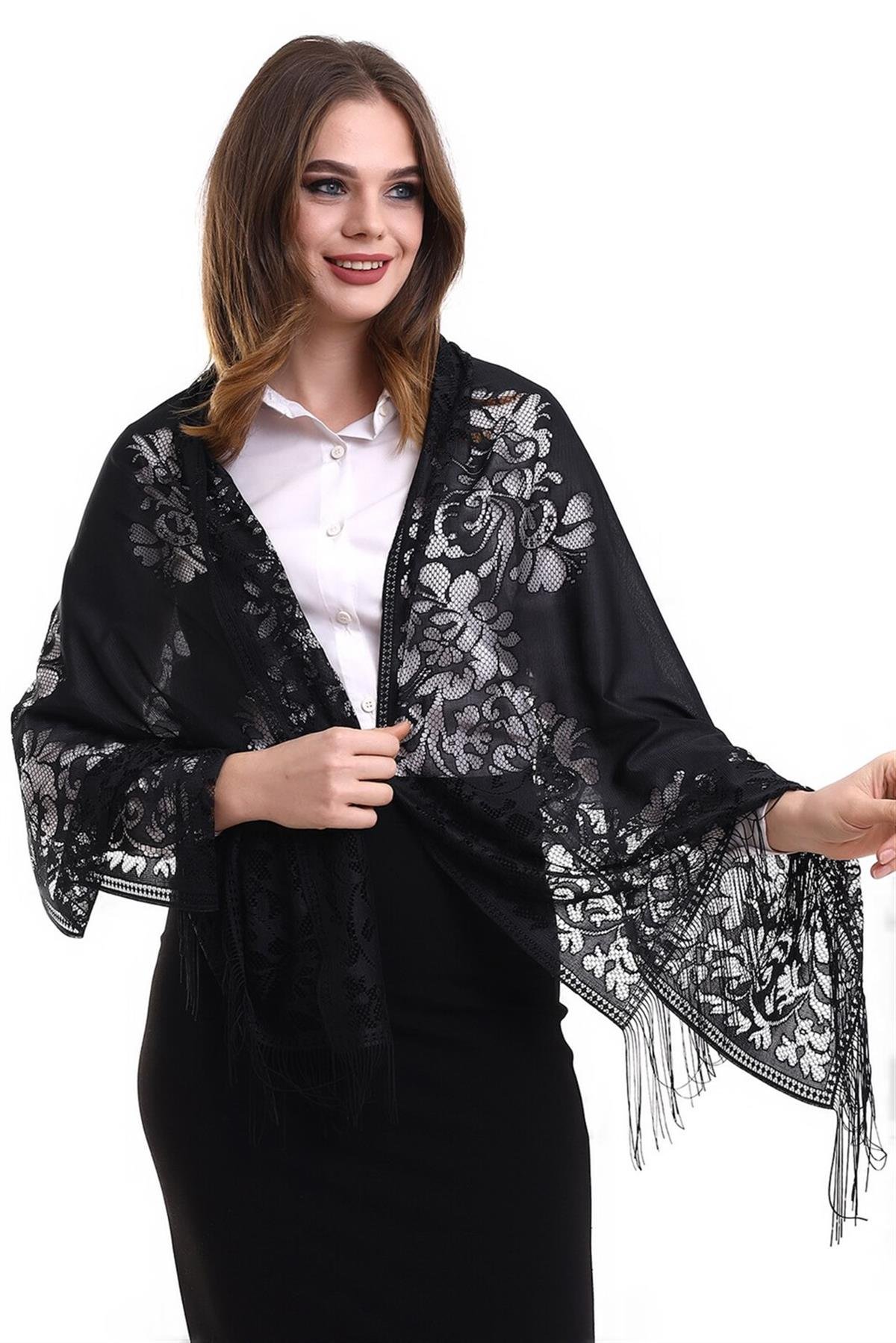 Narin Pamuk Tül Şal Siyah 60x160