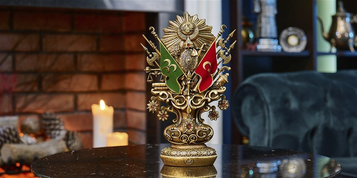 Osmanlı Boytu (Orta Boy) Osmanlı Devlet Arması Antik Sarı