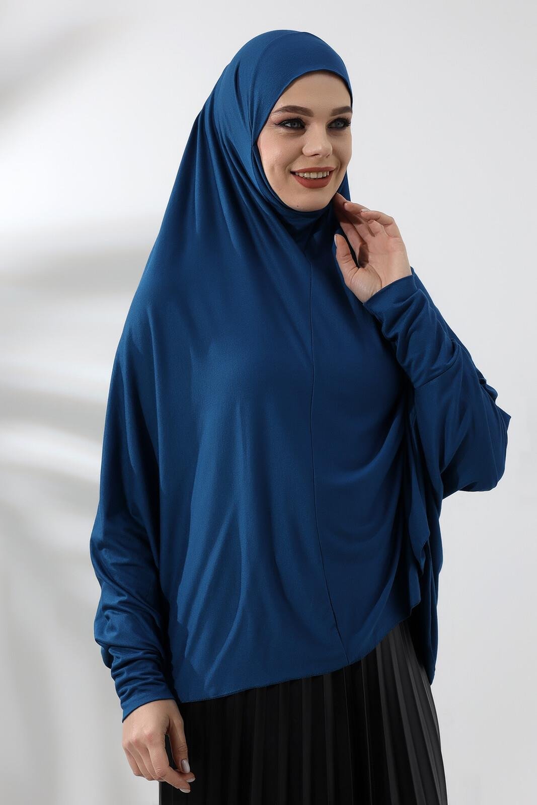 Petrol Hazır Pratik Sultanbaş Tesettür Kollu Penye Sufle Eşarp Hijab