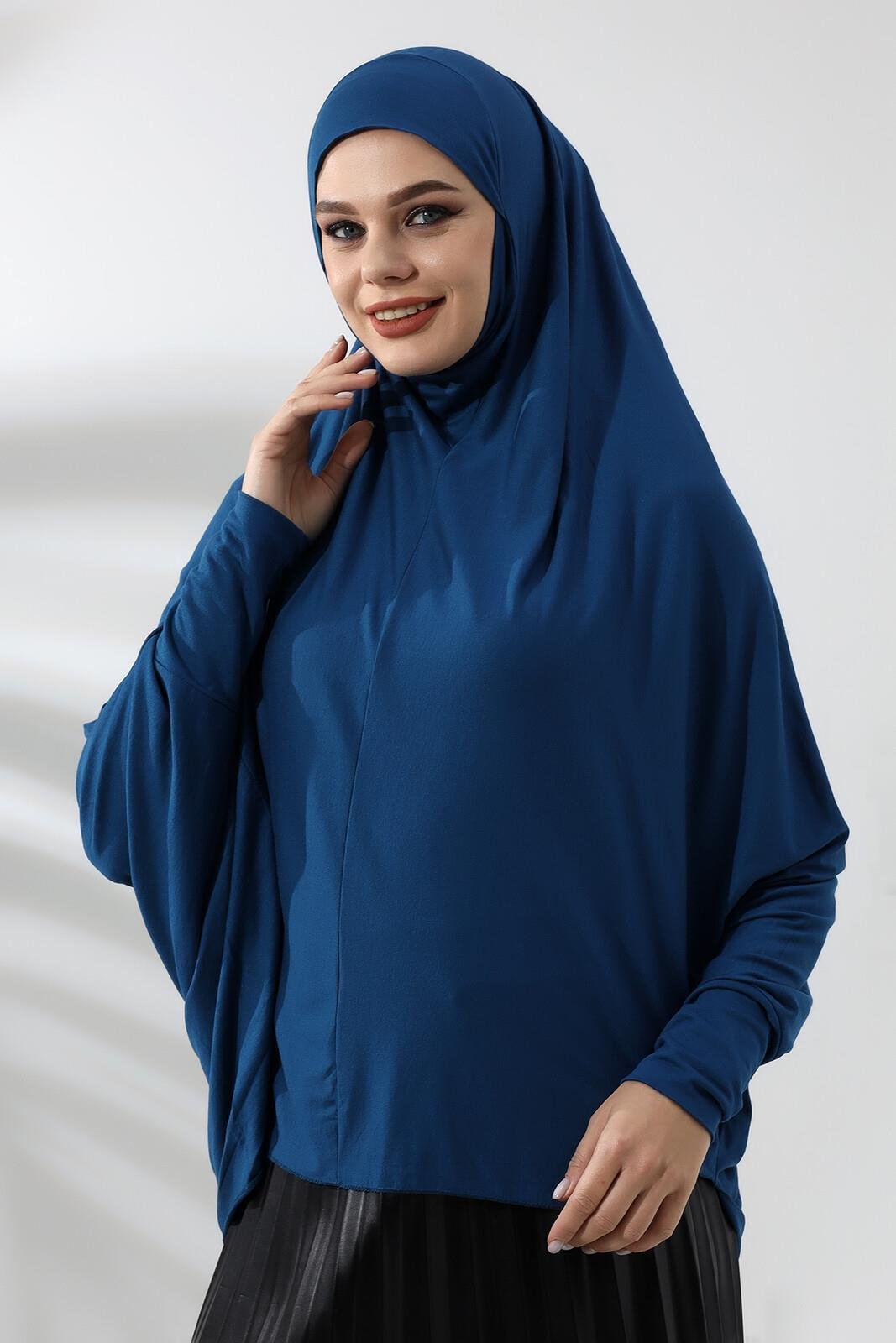 Petrol Hazır Pratik Sultanbaş Tesettür Kollu Penye Sufle Eşarp Hijab