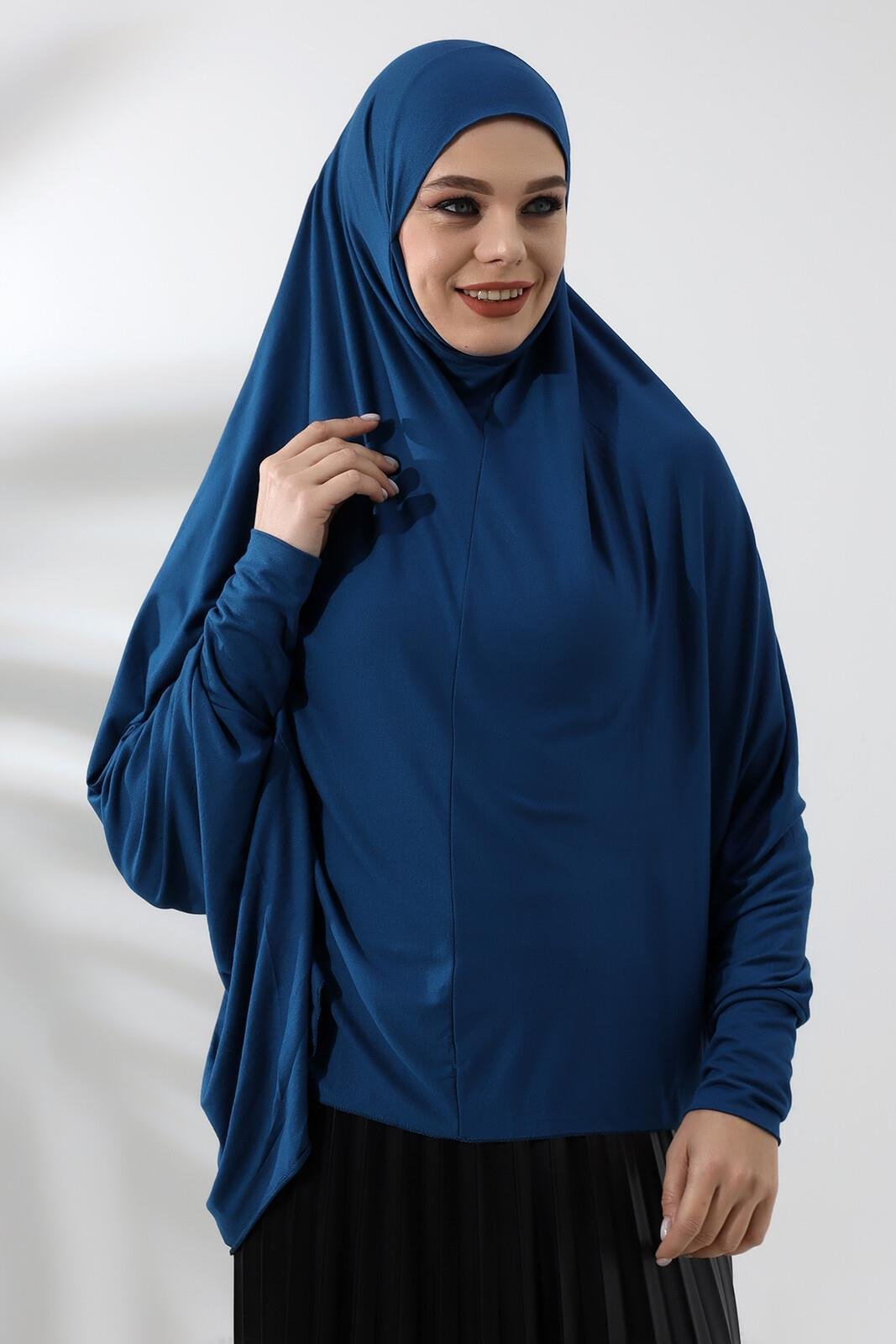 Petrol Hazır Pratik Sultanbaş Tesettür Kollu Penye Sufle Eşarp Hijab