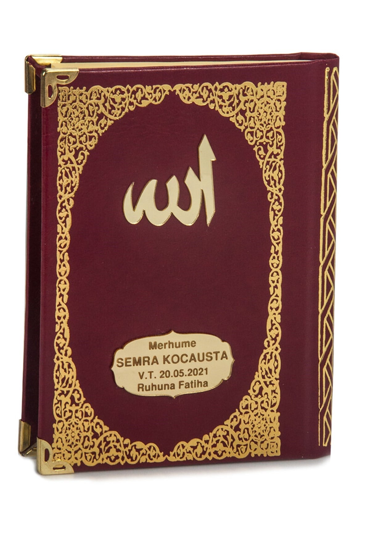 Pleksiye Özel İsim Yazılı Ciltli Yasin Kitabı Çanta Boy Bordo 128 Sayfa