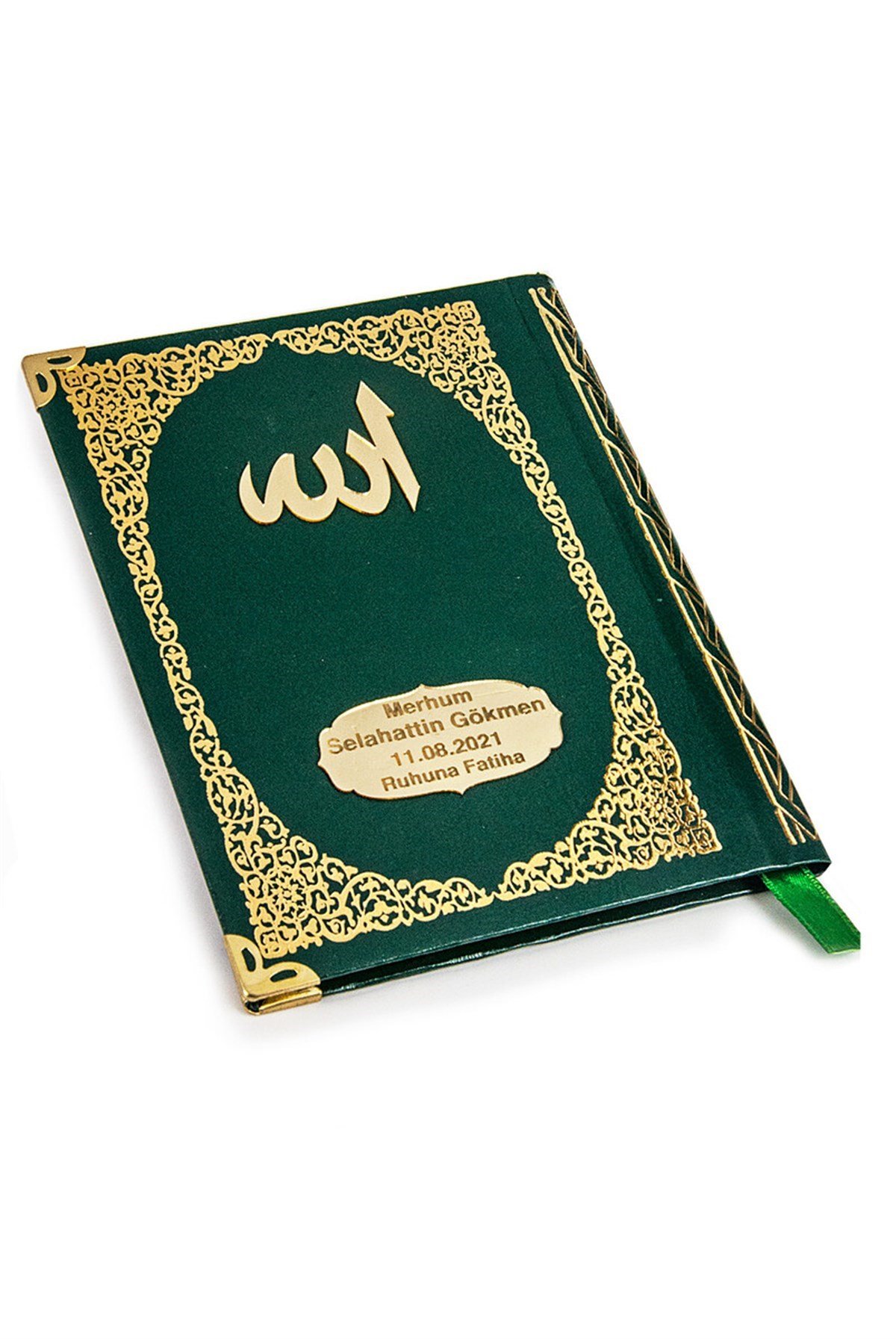 Pleksiye Özel İsim Yazılı Ciltli Yasin Kitabı Çanta Boy Yeşil 128 Sayfa