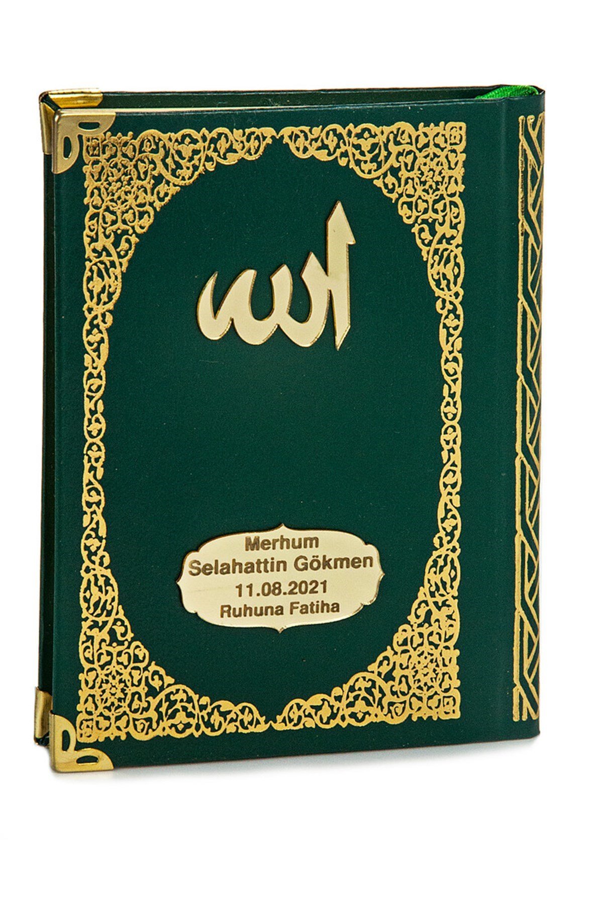 Pleksiye Özel İsim Yazılı Ciltli Yasin Kitabı Çanta Boy Yeşil 128 Sayfa
