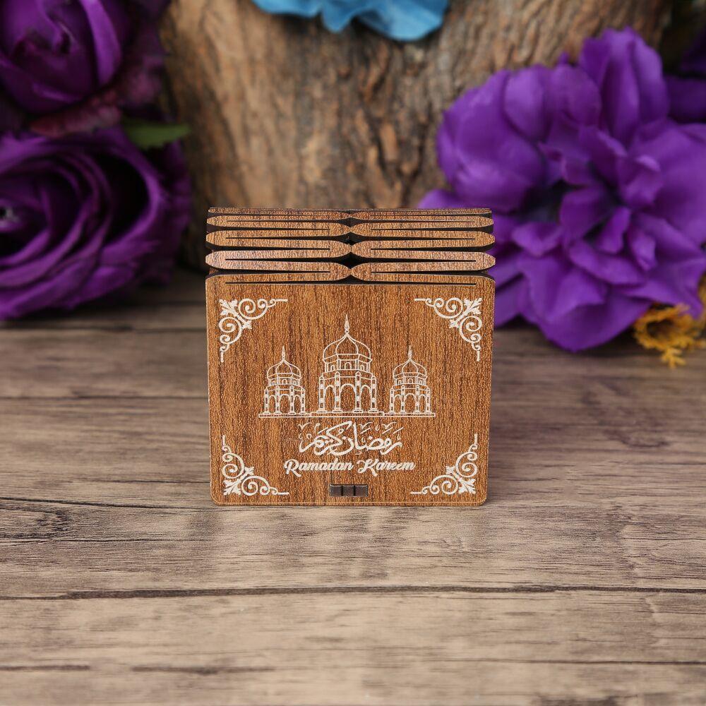 Ramazan Kerim Mini Ahşap Kutu & Mini Kur'an-ı Kerim Kırmızı (8x7cm)