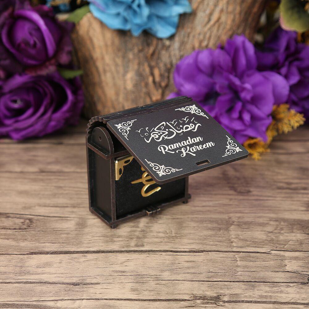 Ramazan Kerim Mini Ahşap Kutu & Mini Kur'an-ı Kerim Siyah (8x7cm)