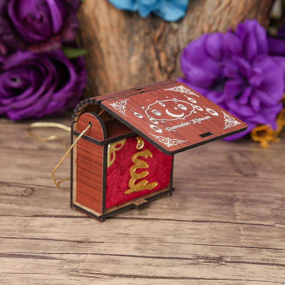 Ramazan Mubarek Mini Ahşap Kutu & Mini Kur'an-ı Kerim Kırmızı (8x7cm)