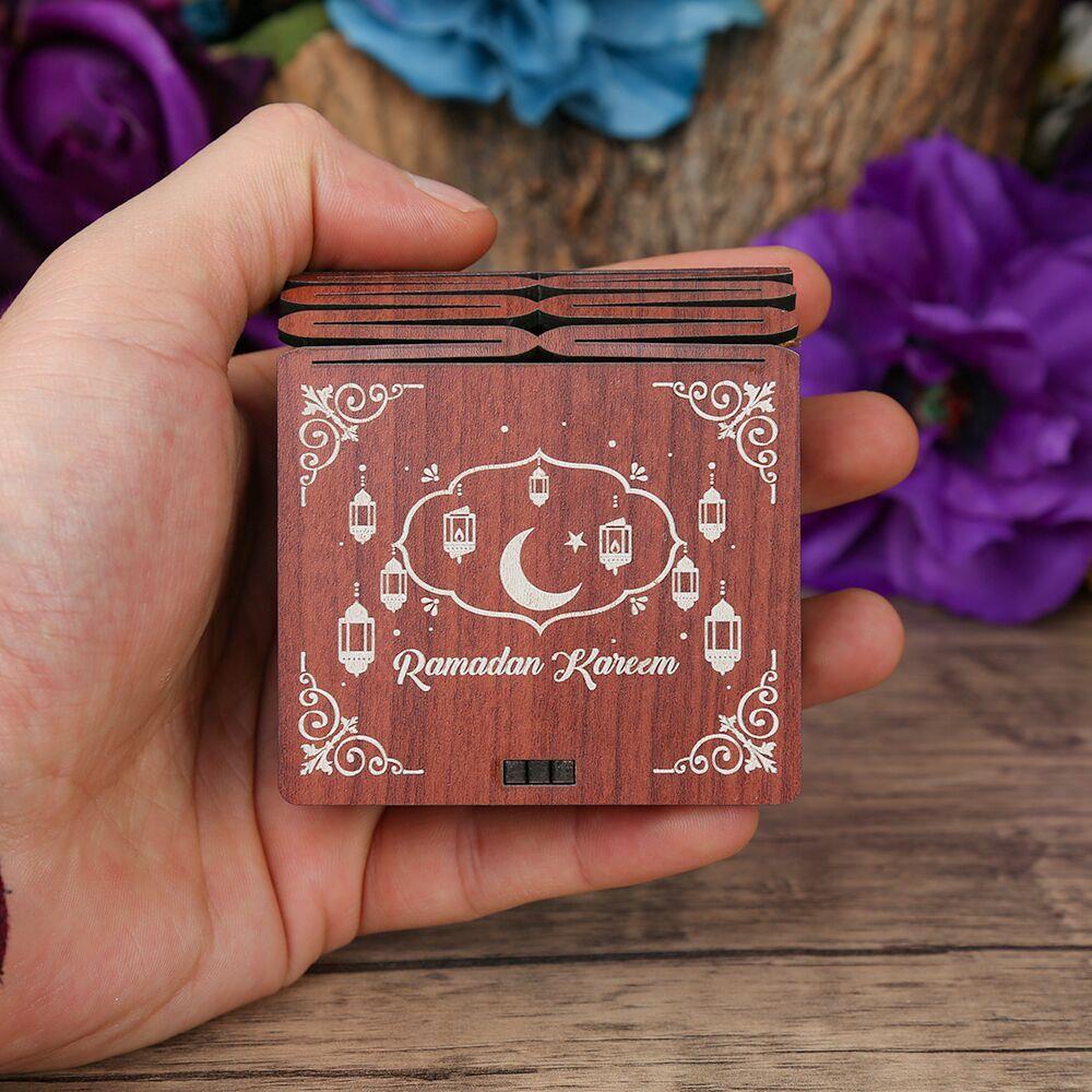 Ramazan Mubarek Mini Ahşap Kutu & Mini Kur'an-ı Kerim Kırmızı (8x7cm)