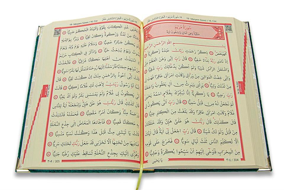 Sema Serisi Hediyelik Kadife Kaplı Sandıklı Kuranı Kerim Seti Yeşil