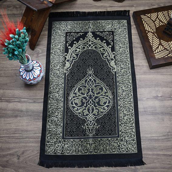 Silindir Kutu & İnci Tesbih & Tafta Seccade - Siyah
