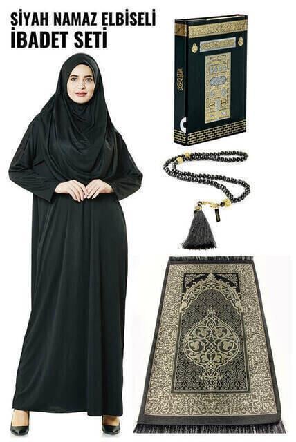 Siyah Namaz Elbiseli İbadet Seti