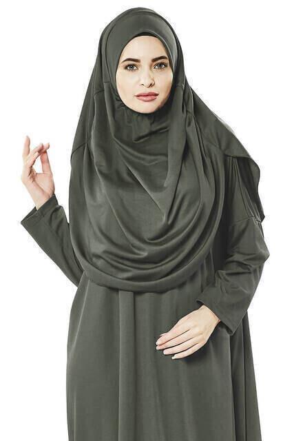 Tek Parça Namaz Elbisesi - Haki - 5015 - Seccade - Zikirmatik - Üçlü Takım