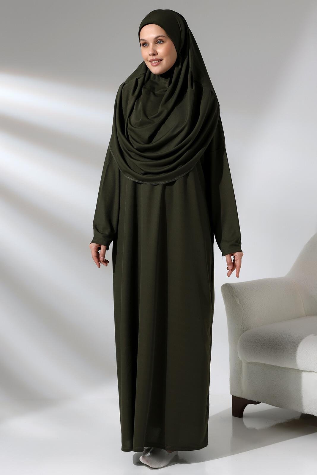 Tek Parça Namaz Elbisesi - Haki - 5015