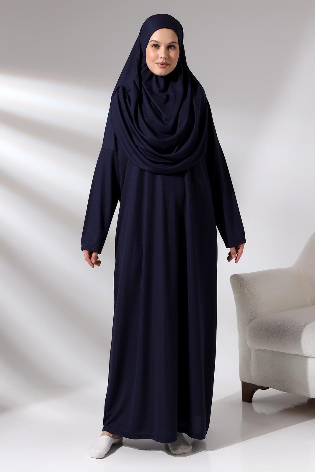 Tek Parça Namaz Elbisesi - Seccade - Tesbih - İbadet Seti - Lacivert