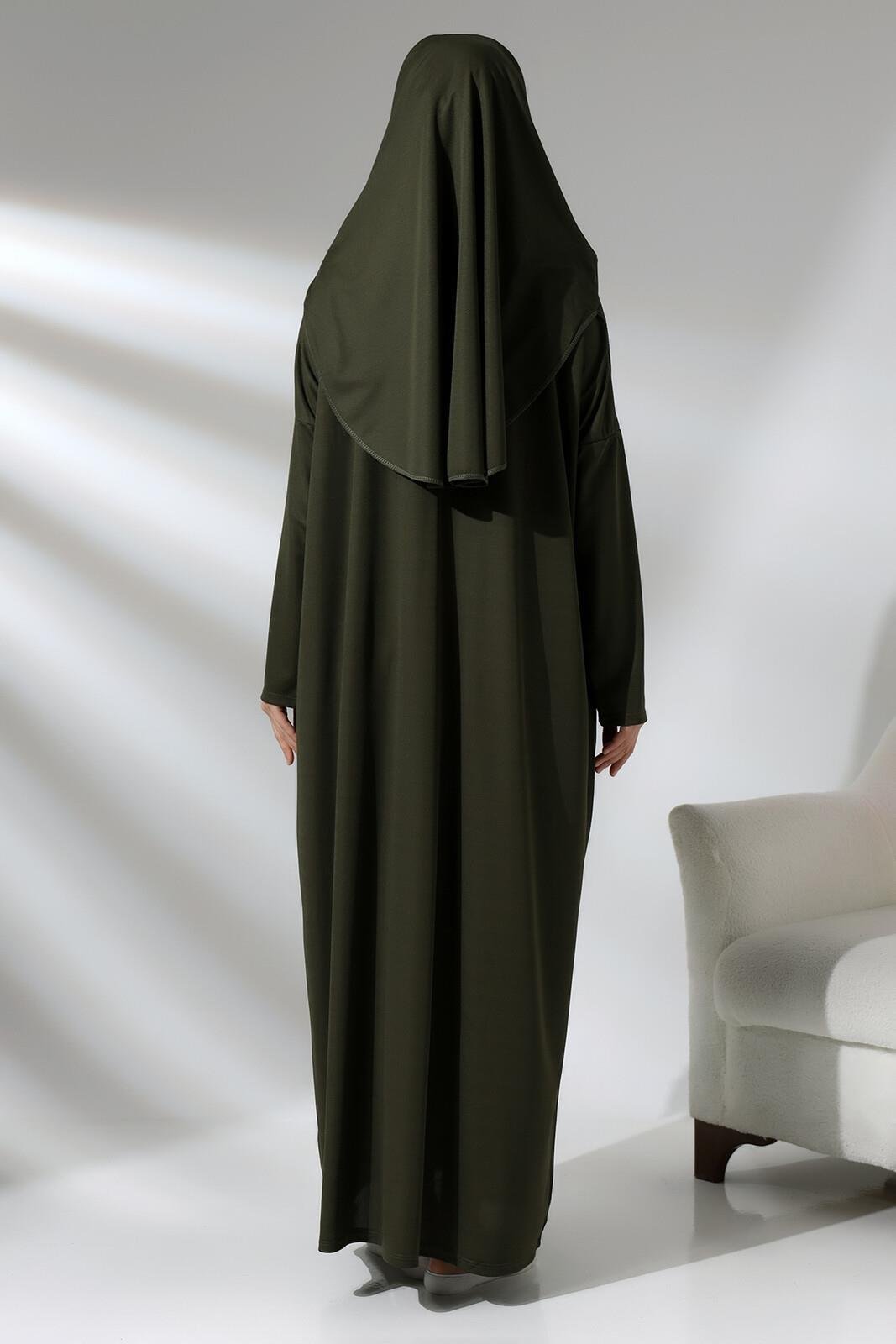 Tek Parça Namaz Elbisesi - Seccade - Tesbih - İbadet Seti - Haki