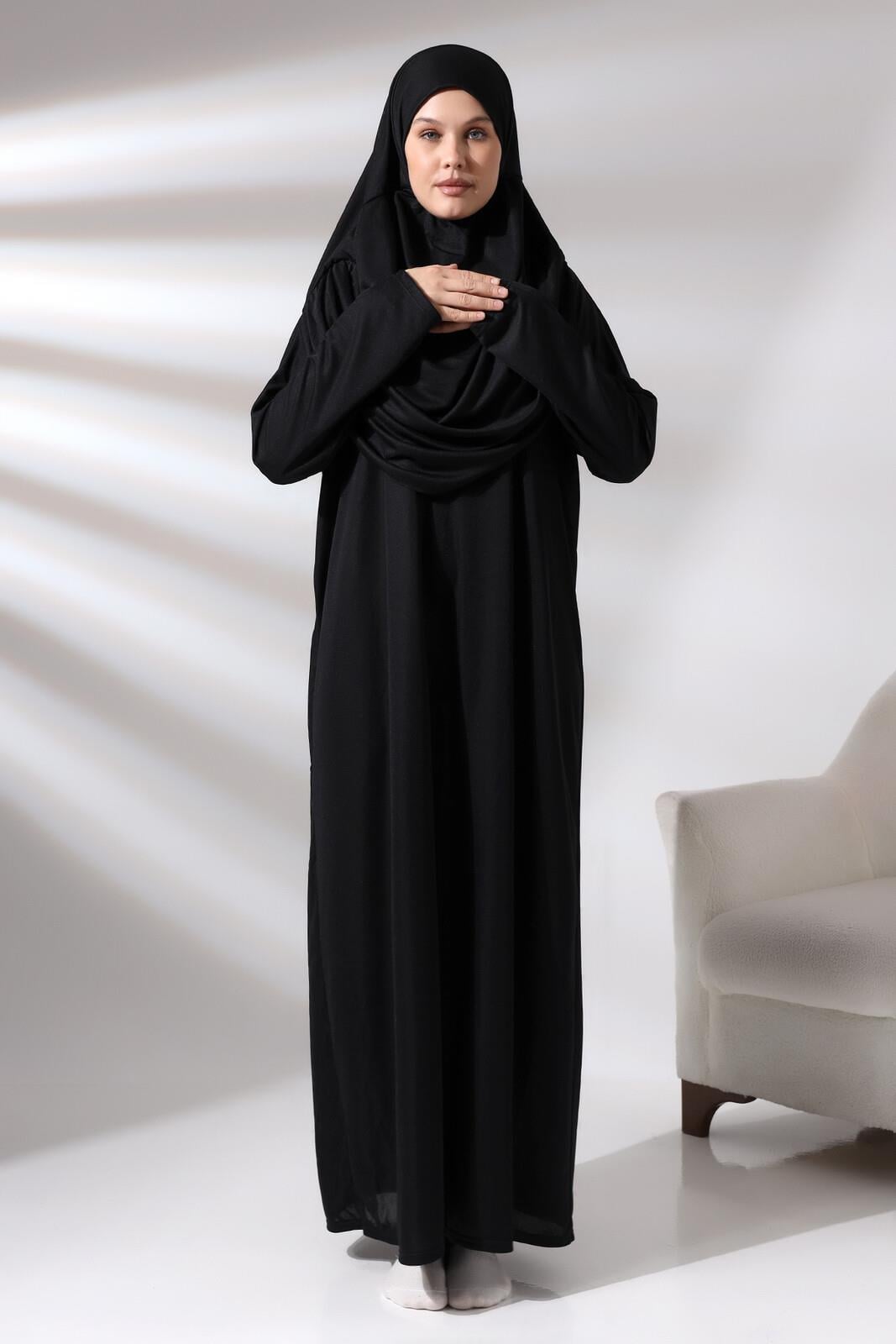 Tek Parça Namaz Elbisesi - Siyah - 5015