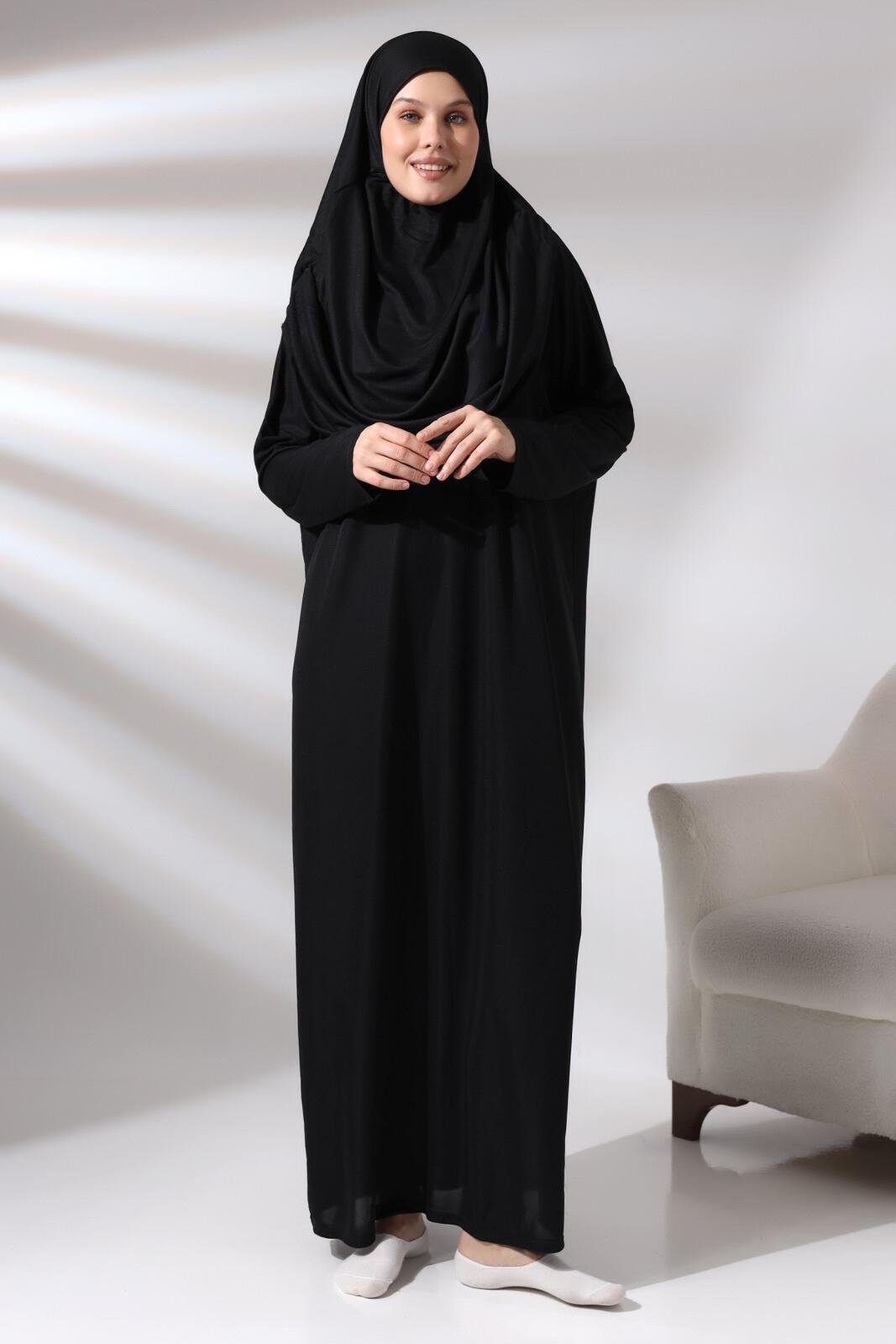 Tek Parça Namaz Elbisesi - Siyah - 5015
