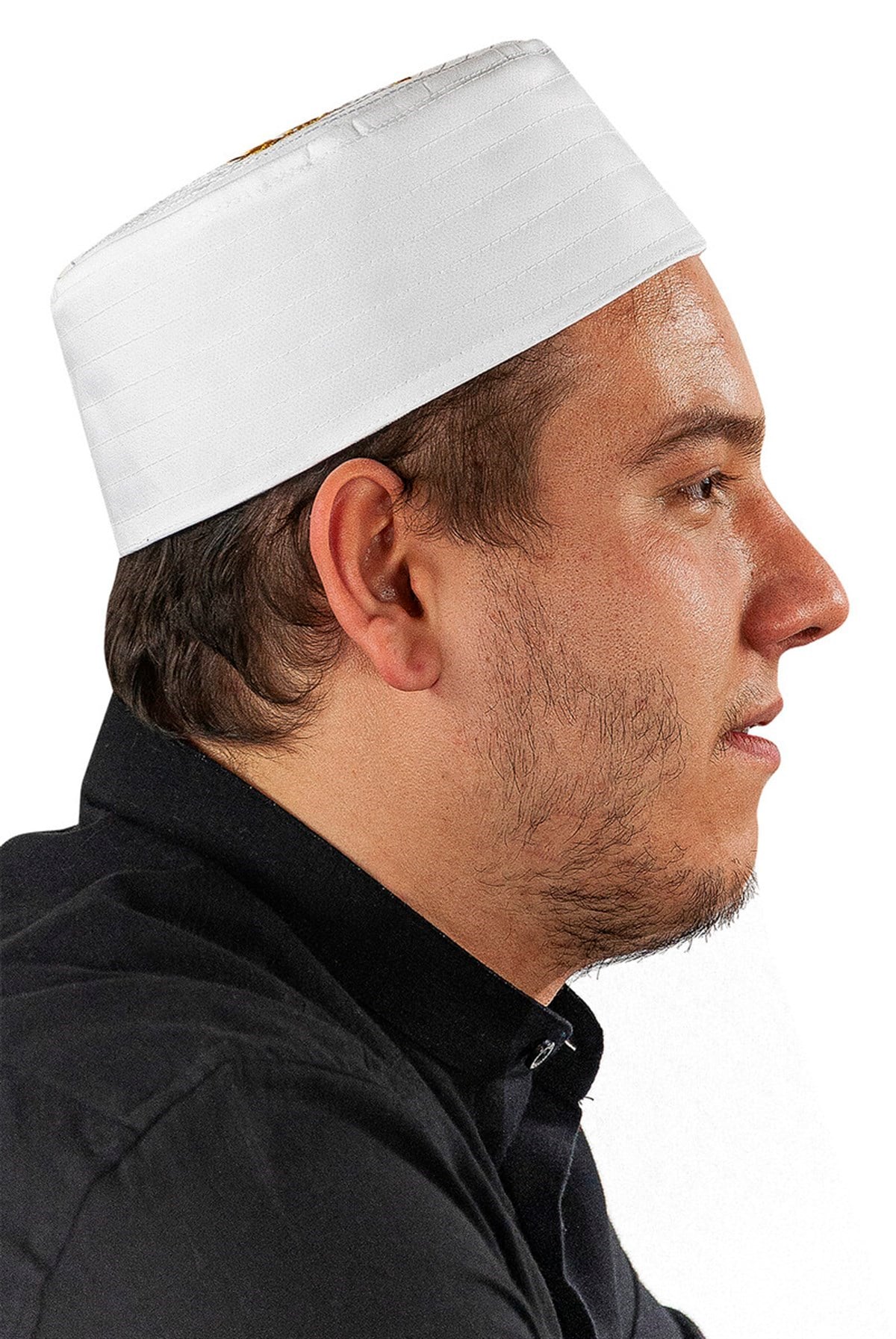 Tuğra Desenli Kalıp Kumaş Takke Beyaz