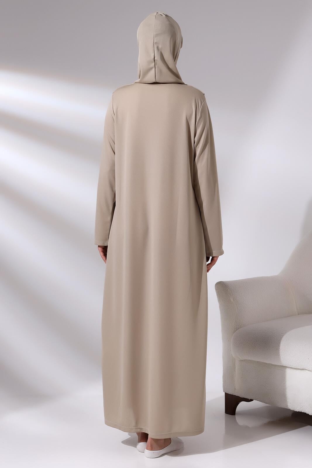 Vizon Kadın Fermuarlı Tek Parça Kendinden Örtülü Namaz Elbisesi