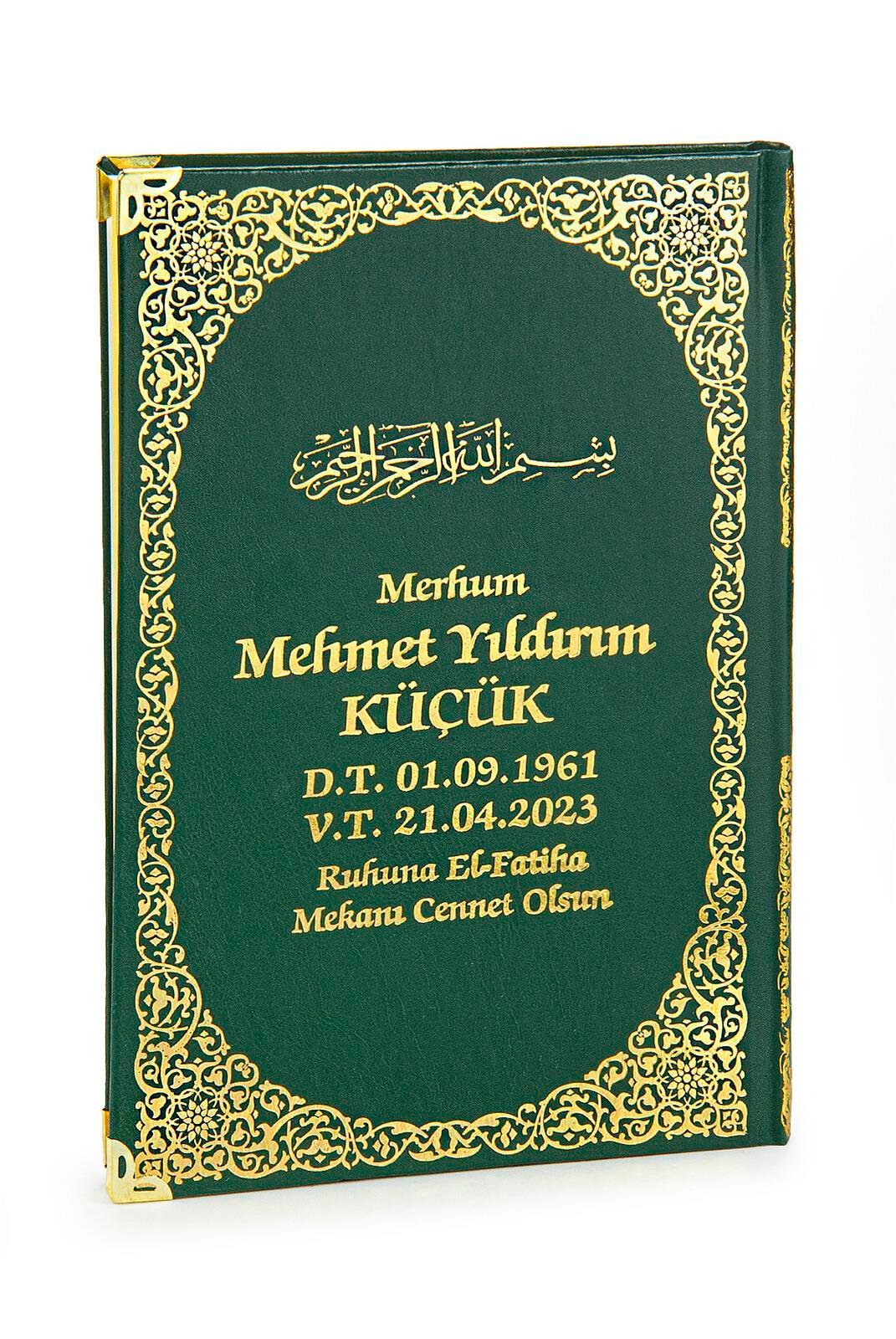 Yeşil İsim Baskılı Deri Ciltli Orta Boy Yasin Kitabı Seccade Seti Mevlit Hediyesi