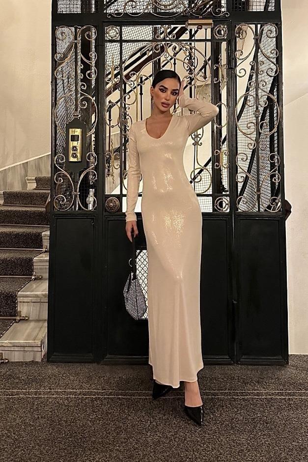 Adella Işıltılı Yırtmaç Detay Elbise 2643-8