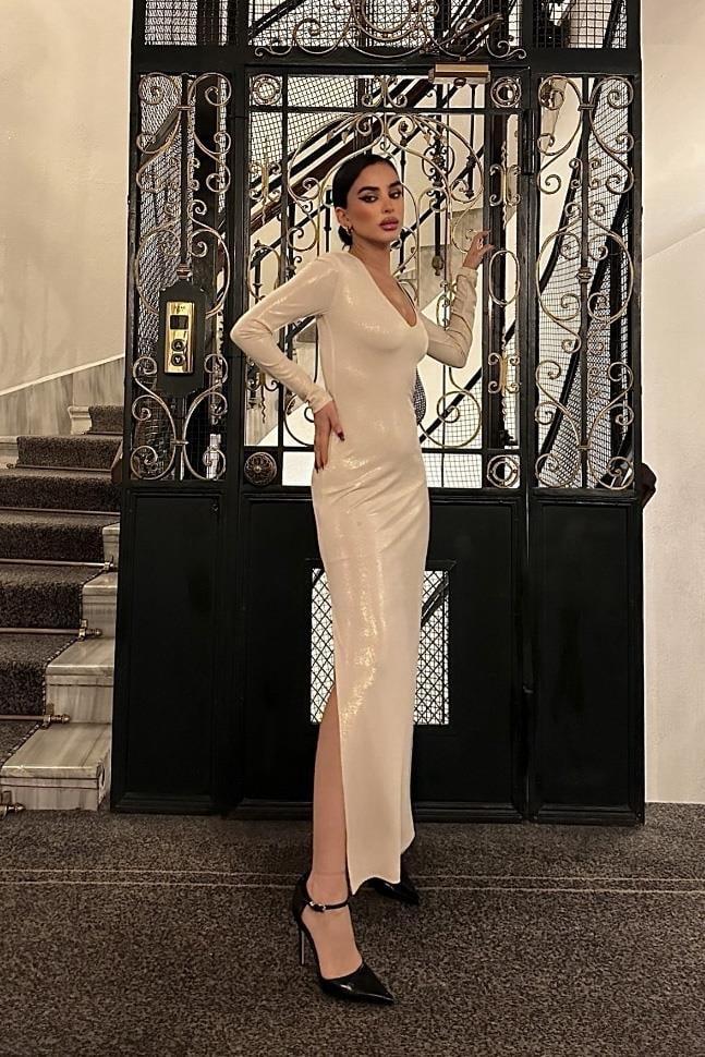 Adella Işıltılı Yırtmaç Detay Elbise 2643-8