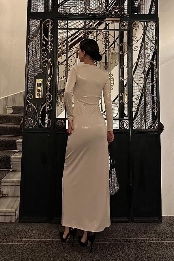 Adella Işıltılı Yırtmaç Detay Elbise 2643-8