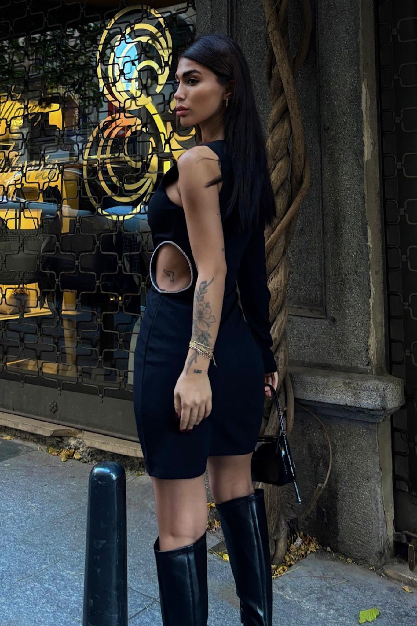 Adore Tek Kol Taş Detay Elbise 2684-8 R6-H-K3