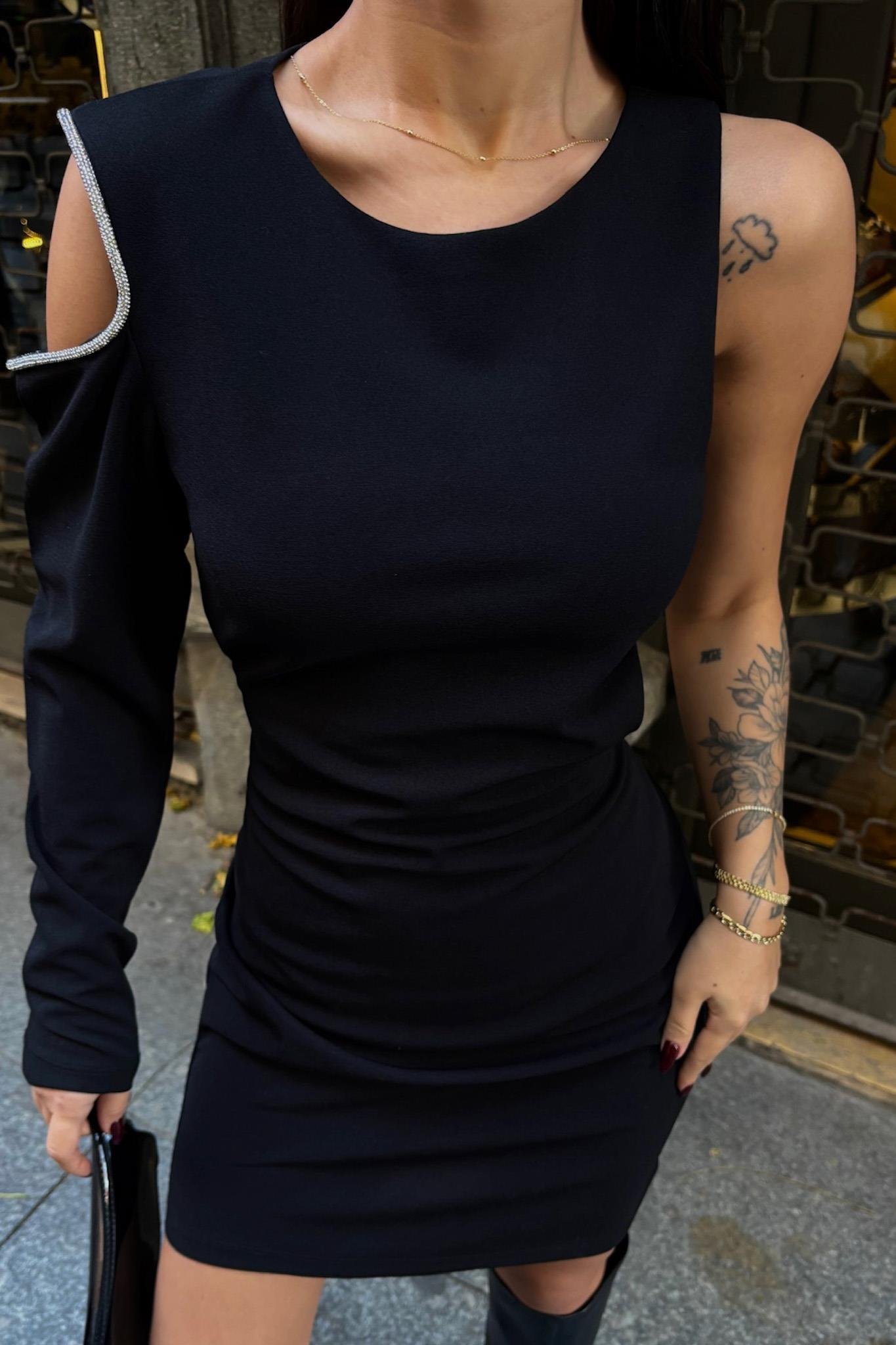 Adore Tek Kol Taş Detay Elbise 2684-8 R6-H-K3