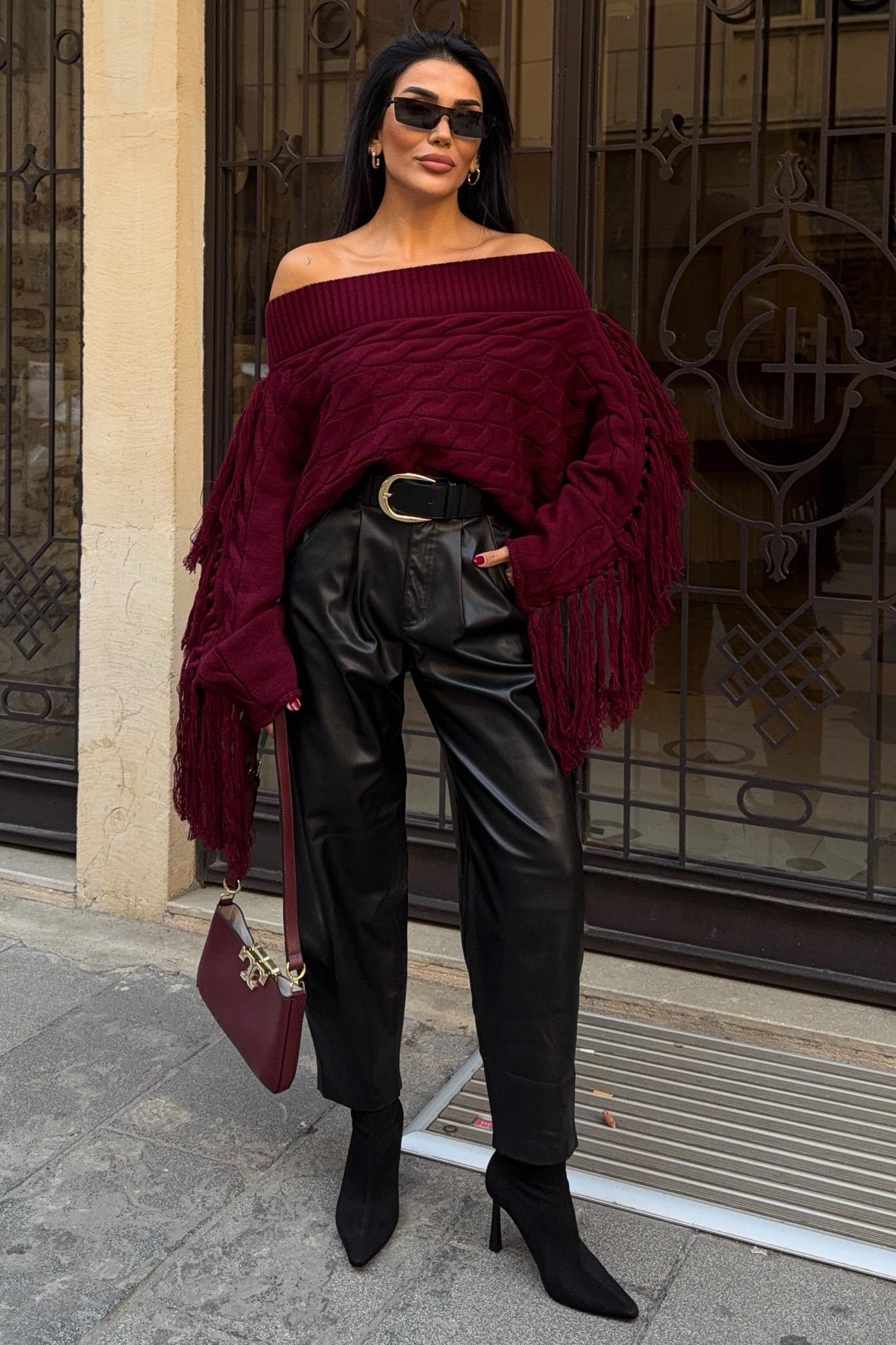 Aidan Püsküllü Kayık Yaka Kazak 1276-15 R1-K-K2