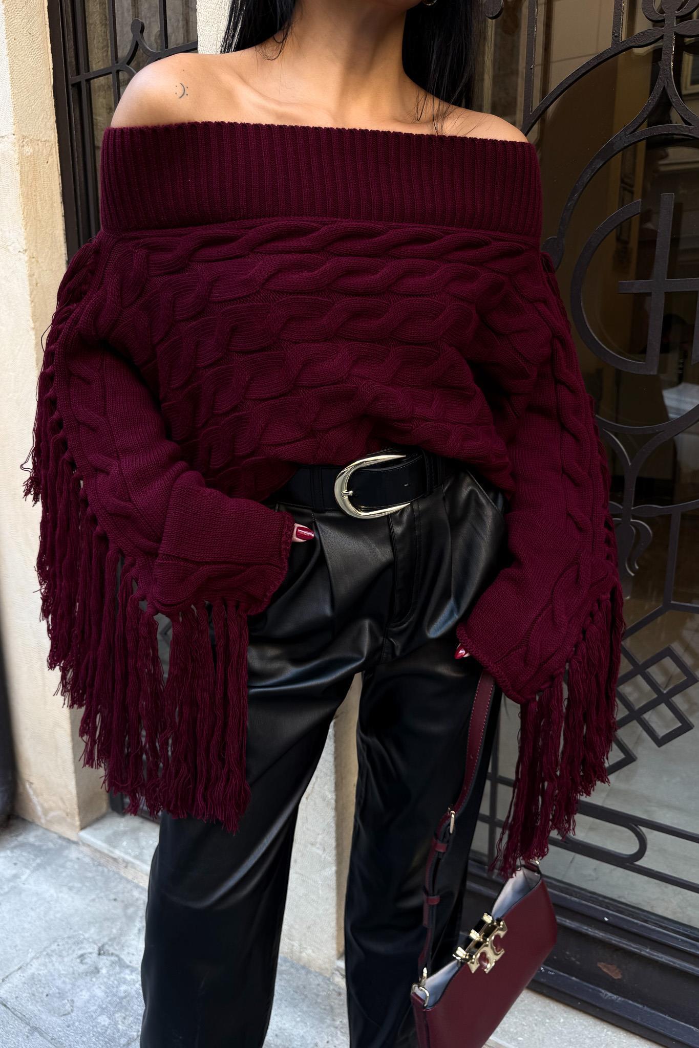 Aidan Püsküllü Kayık Yaka Kazak 1276-15 R1-K-K2