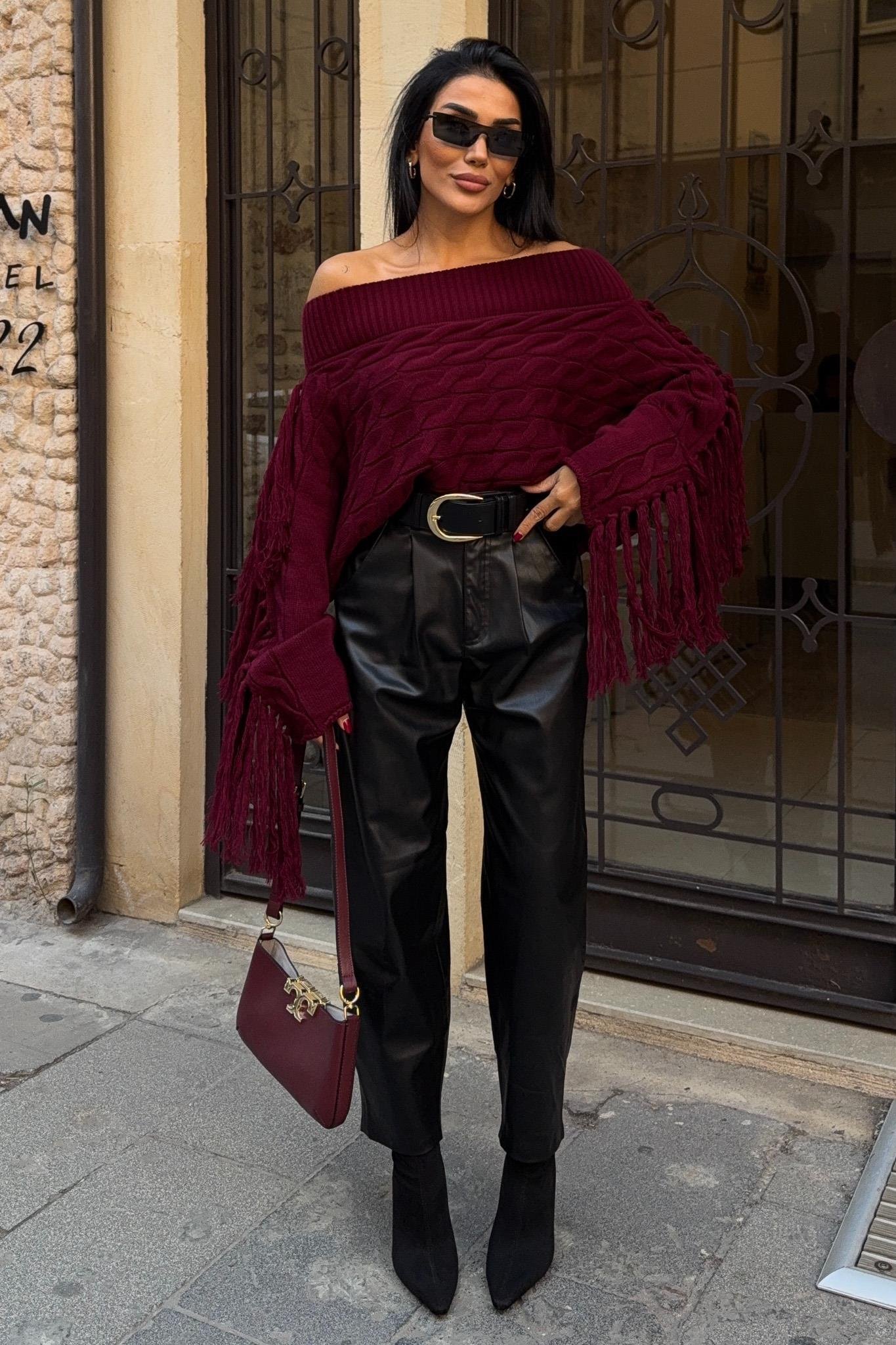 Aidan Püsküllü Kayık Yaka Kazak 1276-15 R1-K-K2