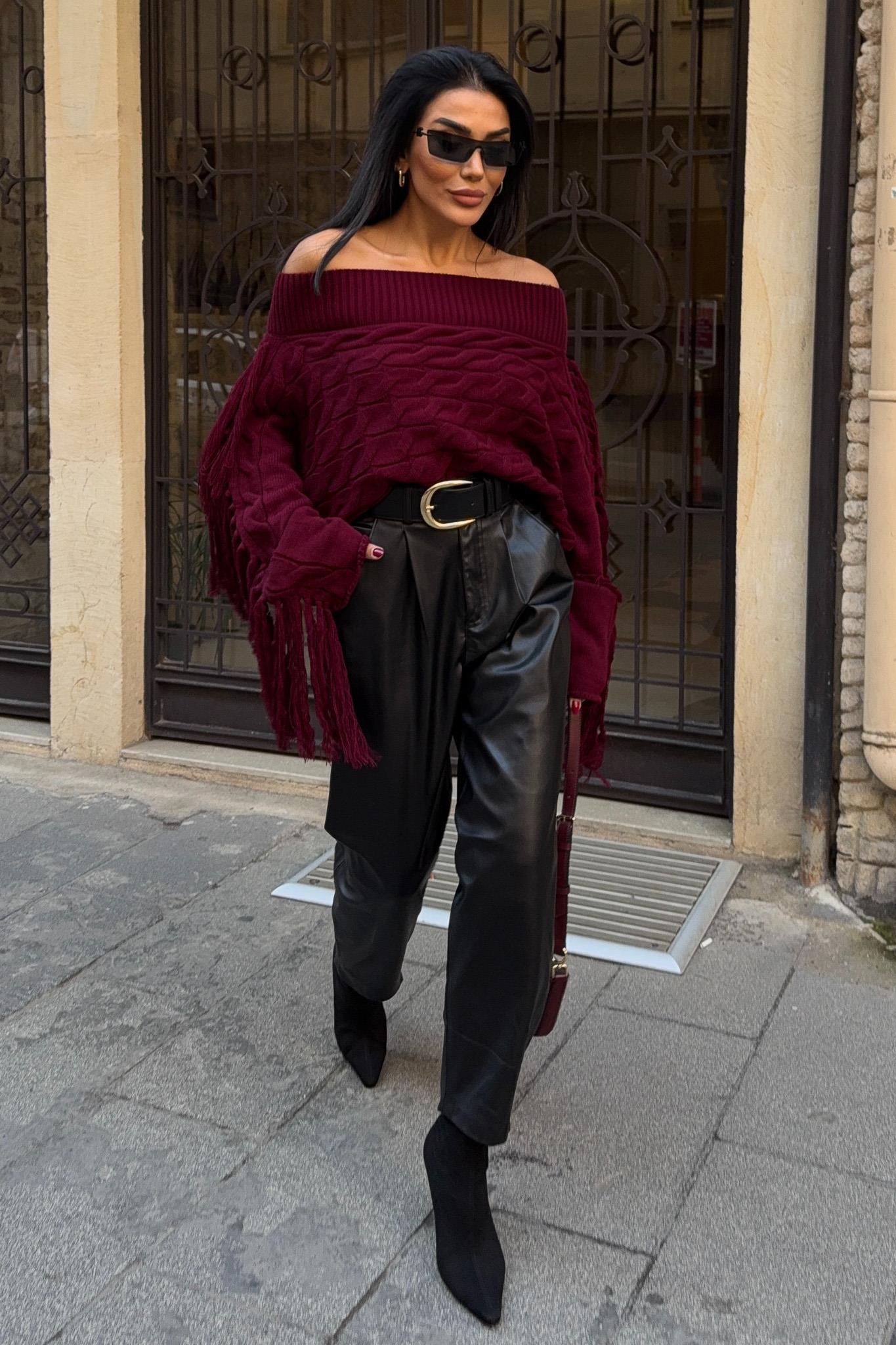 Aidan Püsküllü Kayık Yaka Kazak 1276-15 R1-K-K2