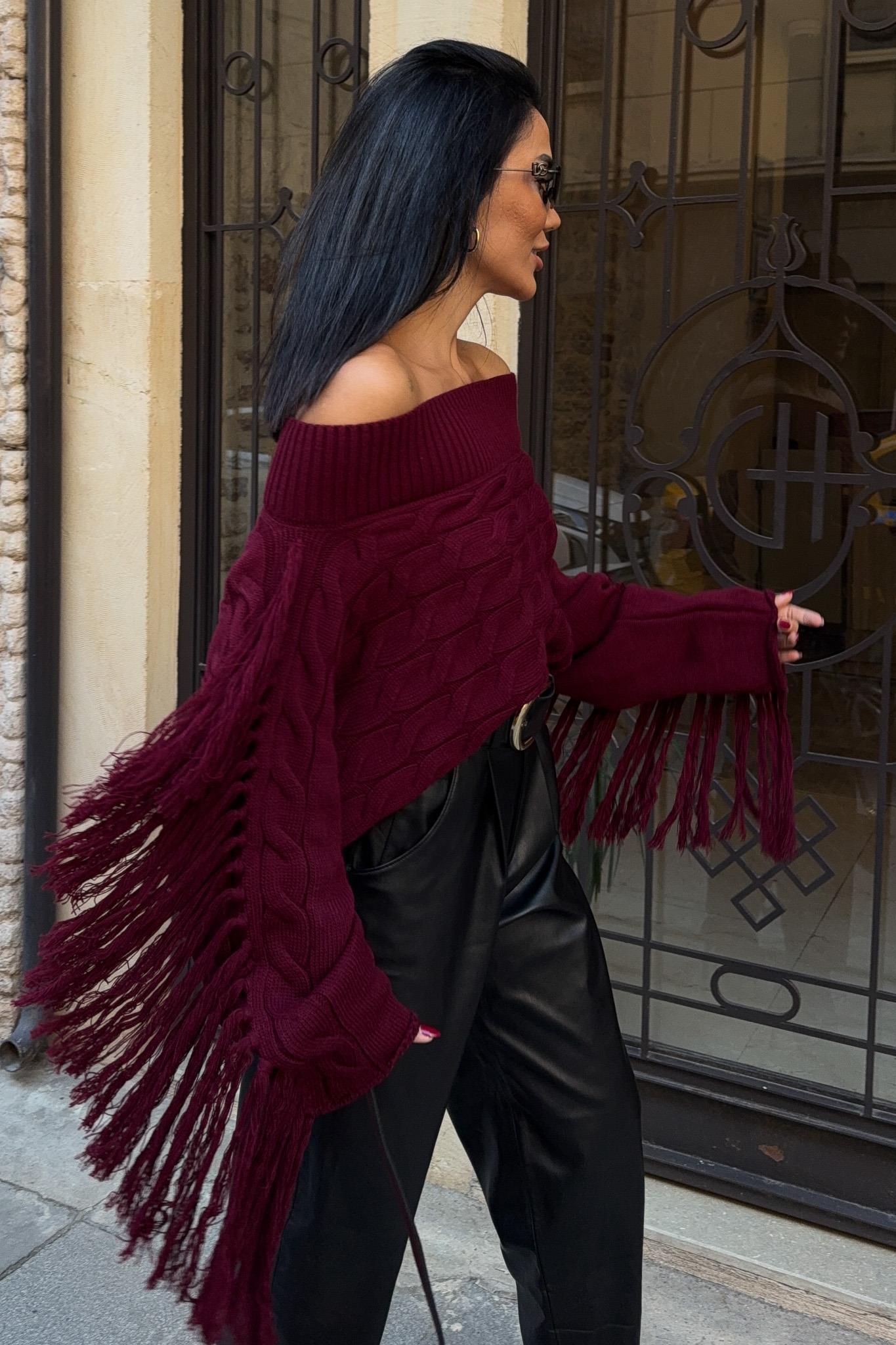 Aidan Püsküllü Kayık Yaka Kazak 1276-15 R1-K-K2