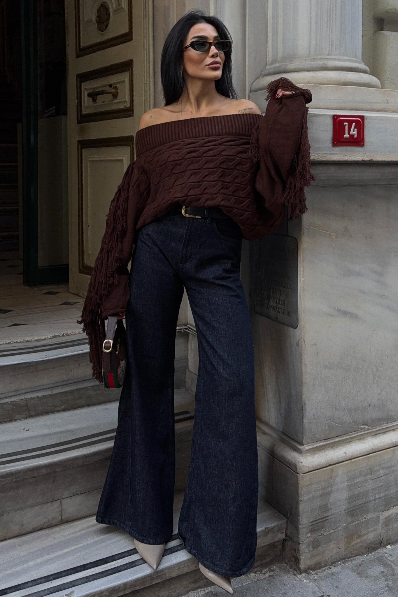 Aidan Püsküllü Kayık Yaka Kazak 1276-15 R1-K-K2