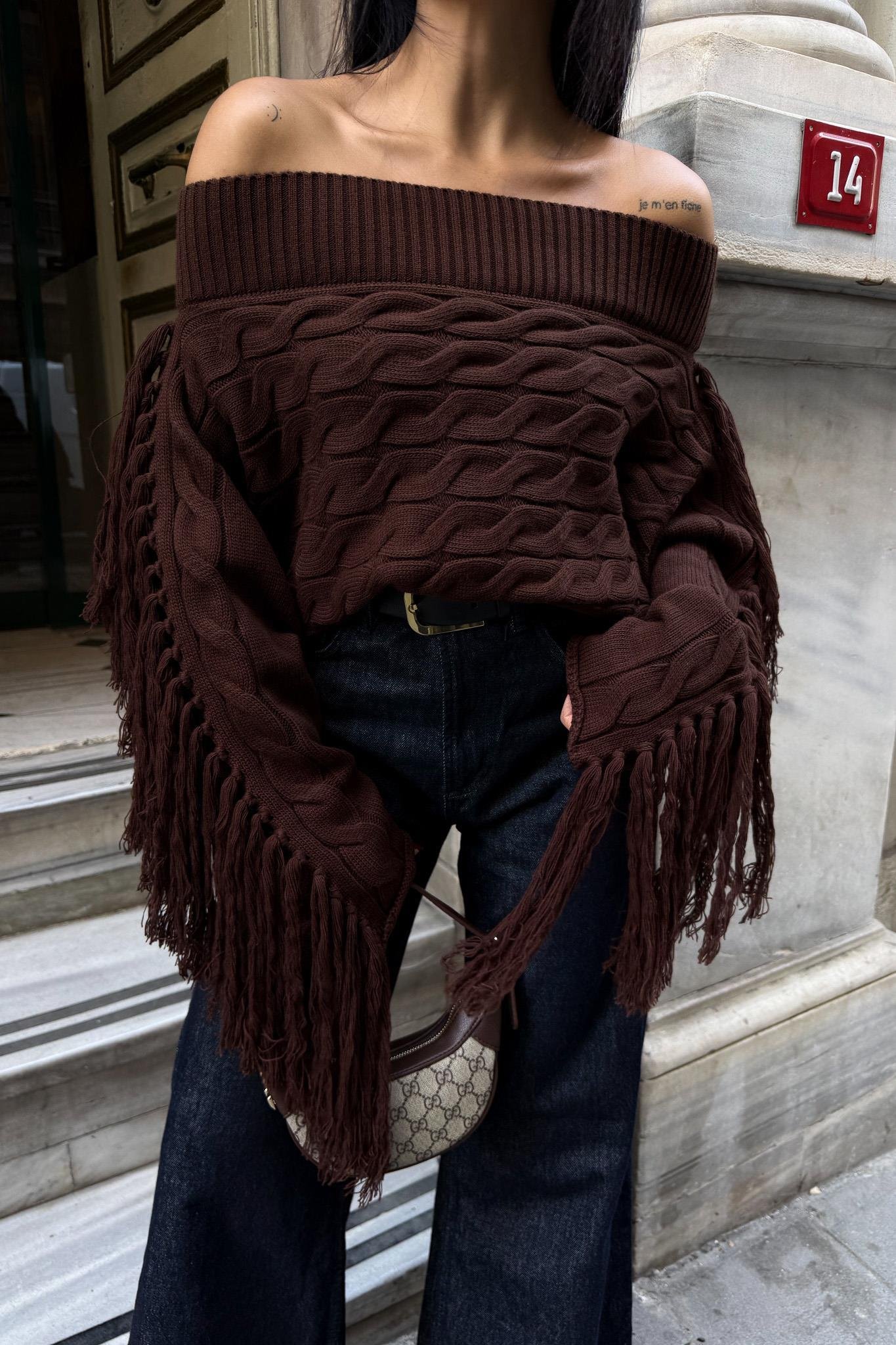 Aidan Püsküllü Kayık Yaka Kazak 1276-15 R1-K-K2