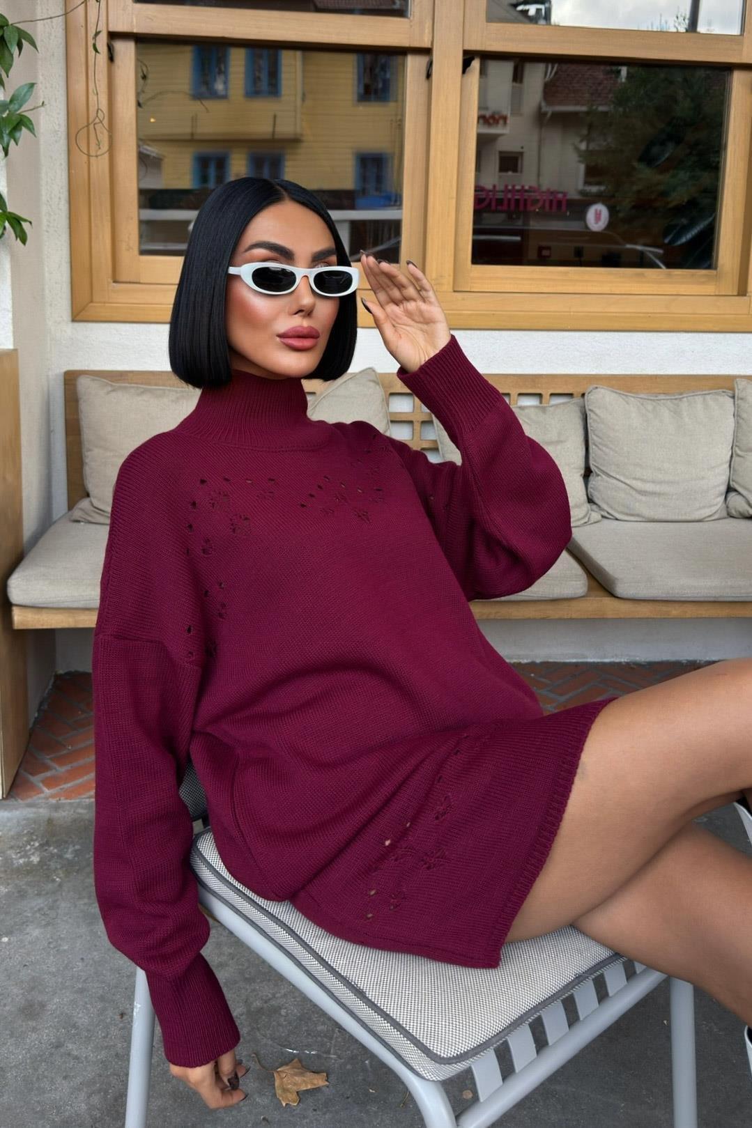 Ajur Detaylı Balıkçı Yaka Triko Takım 10256 R1-I-K1