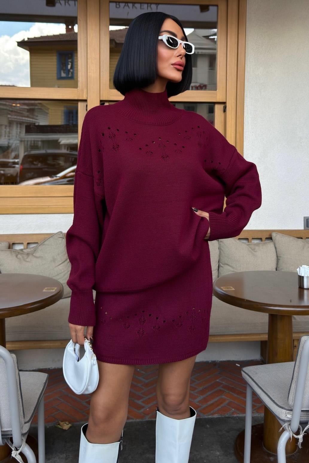 Ajur Detaylı Balıkçı Yaka Triko Takım 10256 R1-I-K1