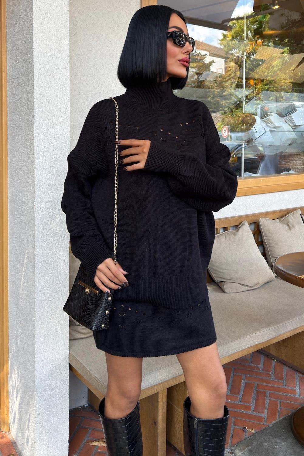 Ajur Detaylı Balıkçı Yaka Triko Takım 10256 R1-I-K1