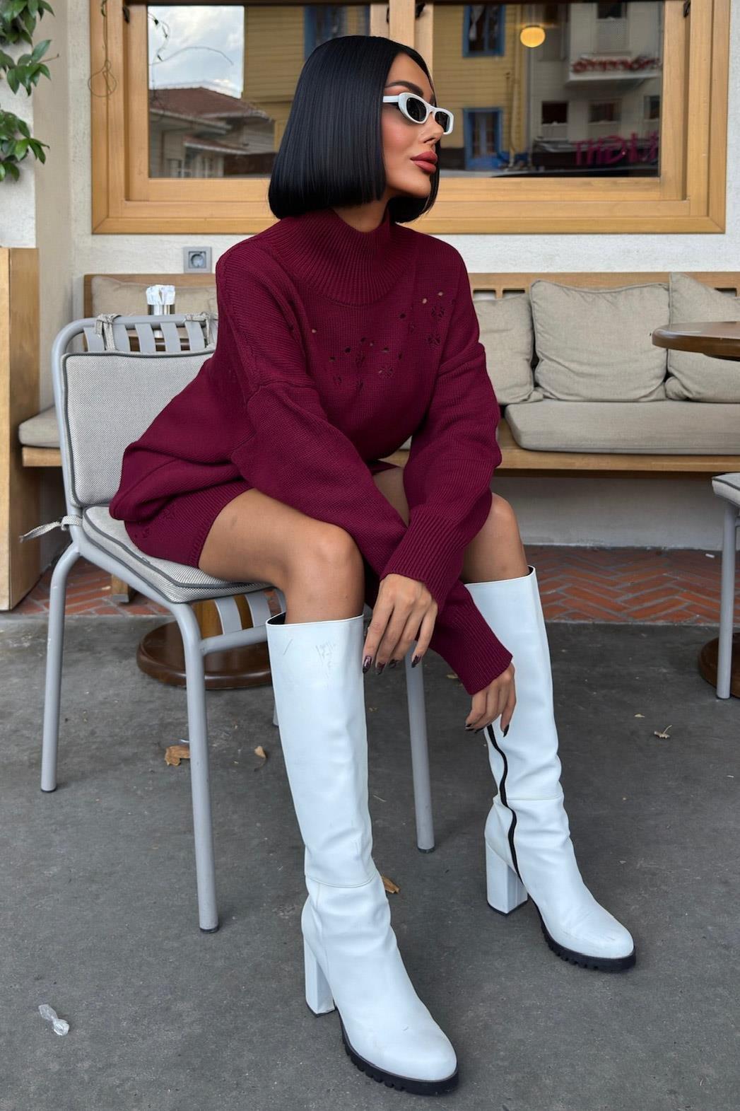 Ajur Detaylı Balıkçı Yaka Triko Takım 10256 R1-I-K1