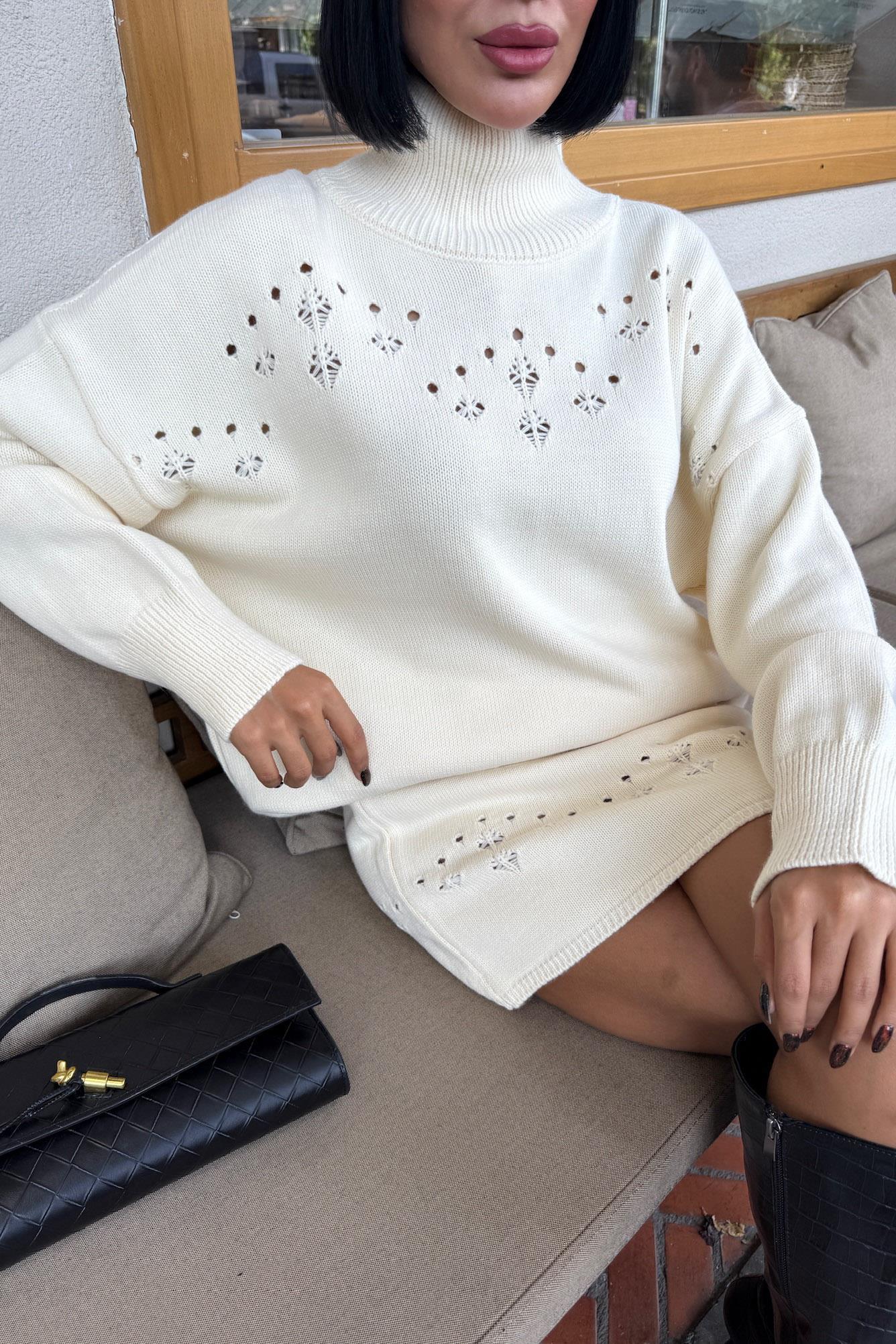 Ajur Detaylı Balıkçı Yaka Triko Takım 10256 R1-I-K1