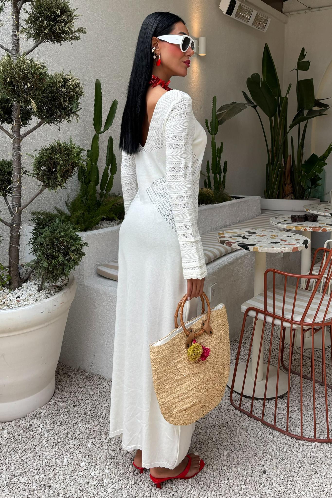 Ajur Detaylı Bisiklet Yaka Triko Elbise 2861 R1-D-K4